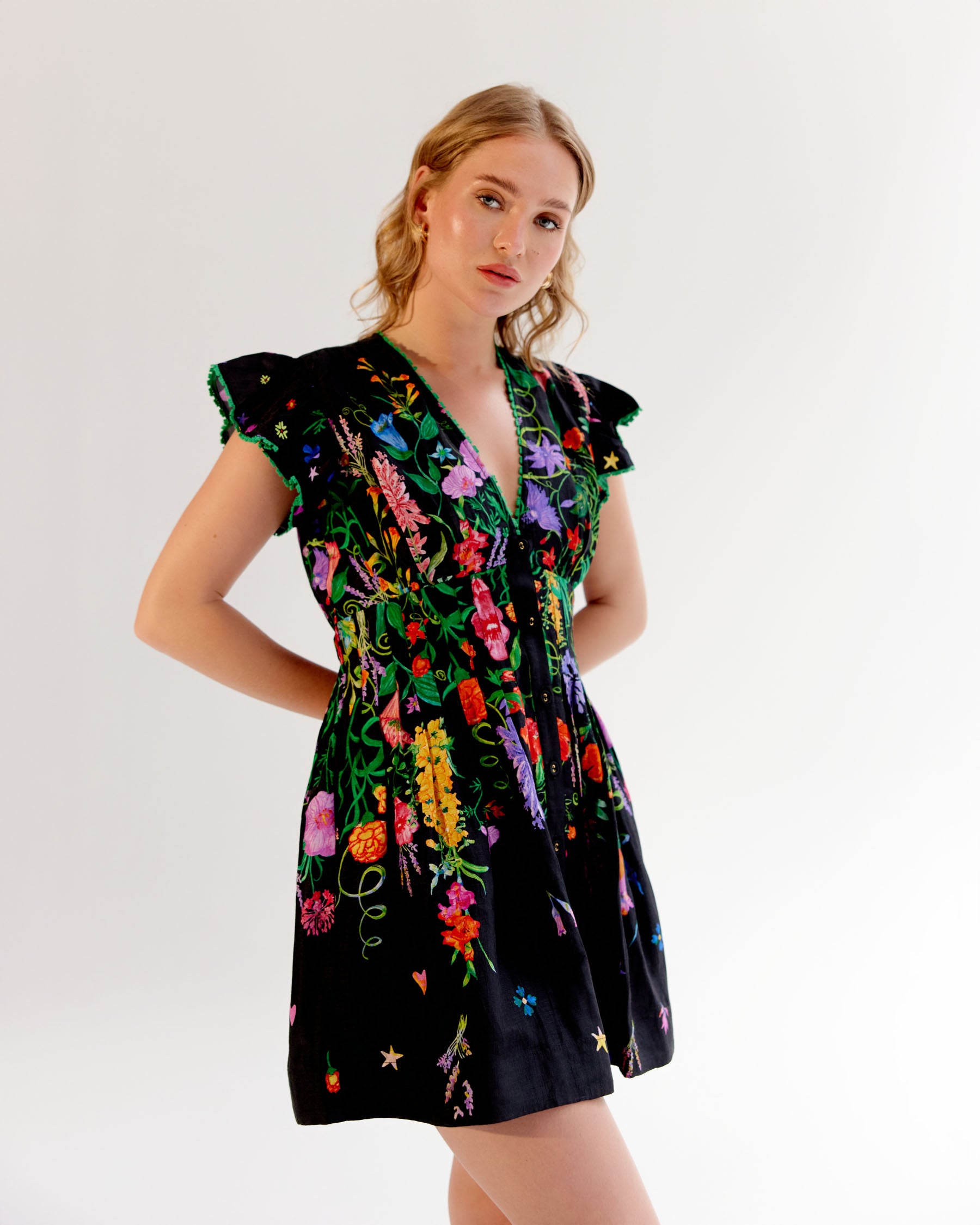 cotton travel dress for women multi Vacation Era Cotton Novelty Stamp Print Midi Dress VICI