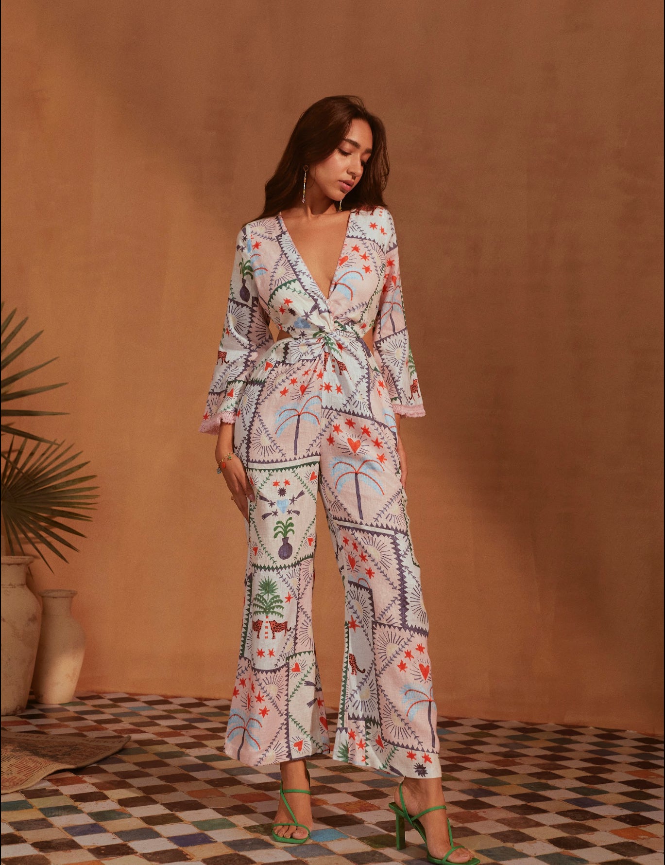 Ella Jumpsuit Tropical Jumpsuit With Sleeves NWT $258 Small ELLA