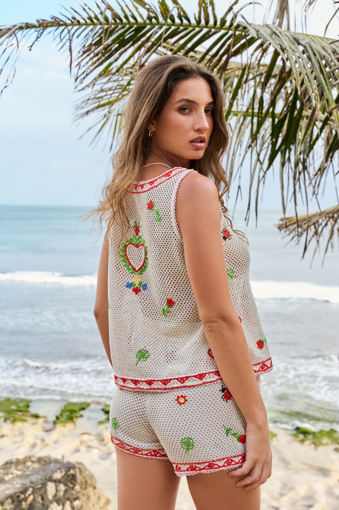 Ecru Print Ziva Shorts – Crochet Resort Wear | NOIB