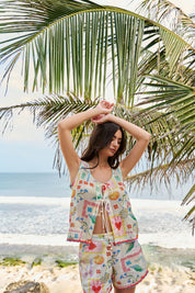 Seascape Print Ziva Shorts | High-Waist Crochet Shorts - NOIB