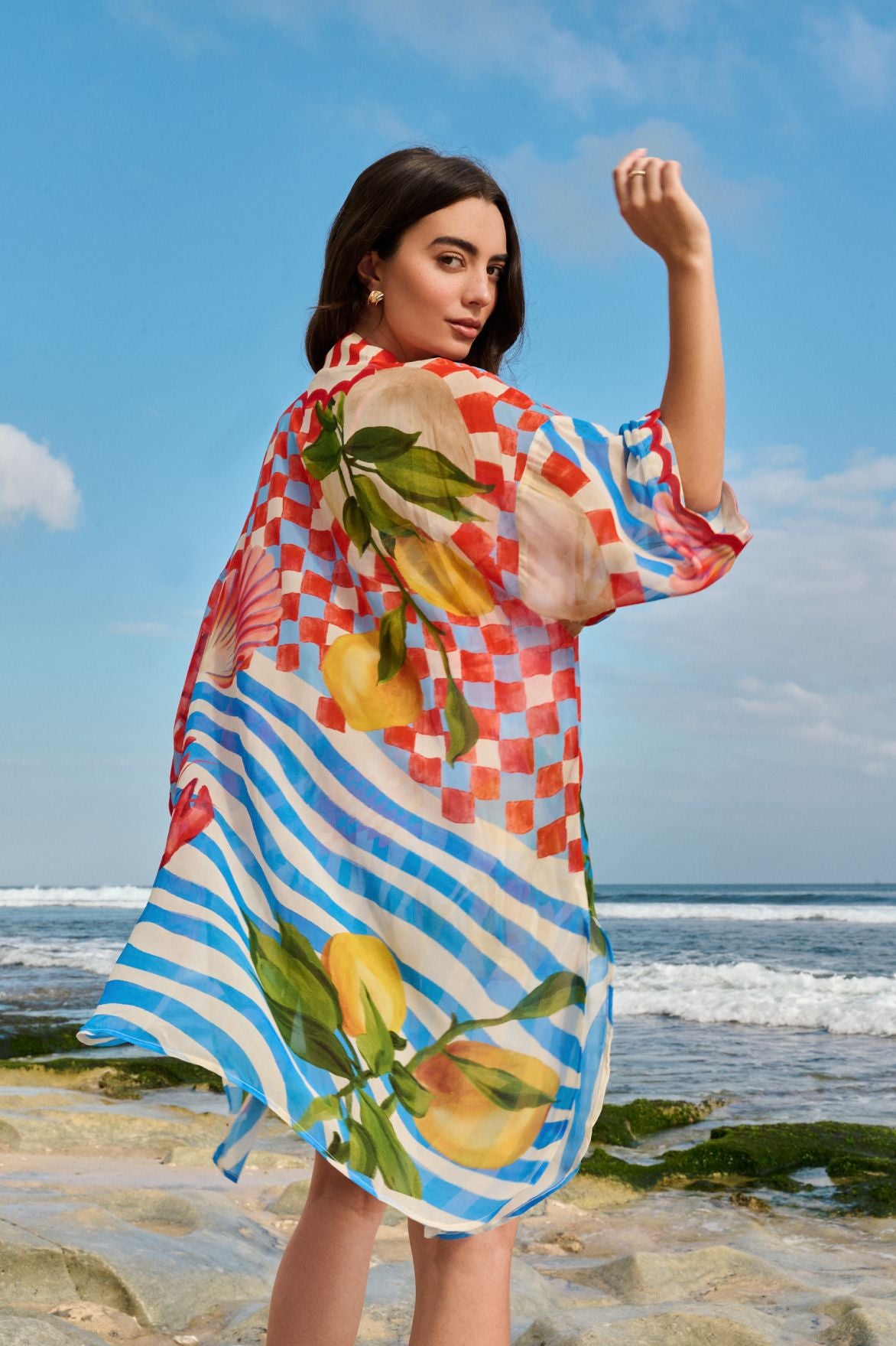 Summer Zest Print Sia Coverup | Resort Kimono Coverup | NOIB