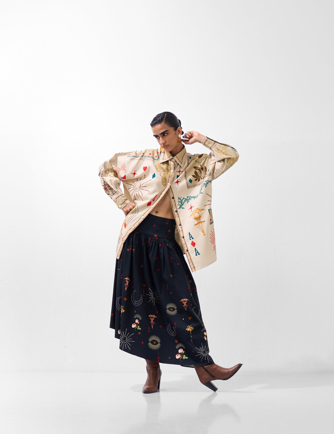 Postcards & Petals Print Xena Cotton Over-Shirt 
