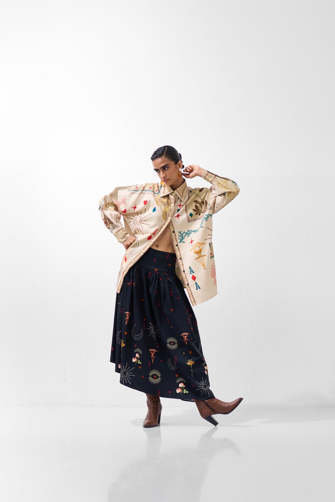 Postcards & Petals Print Xena Cotton Over-Shirt 