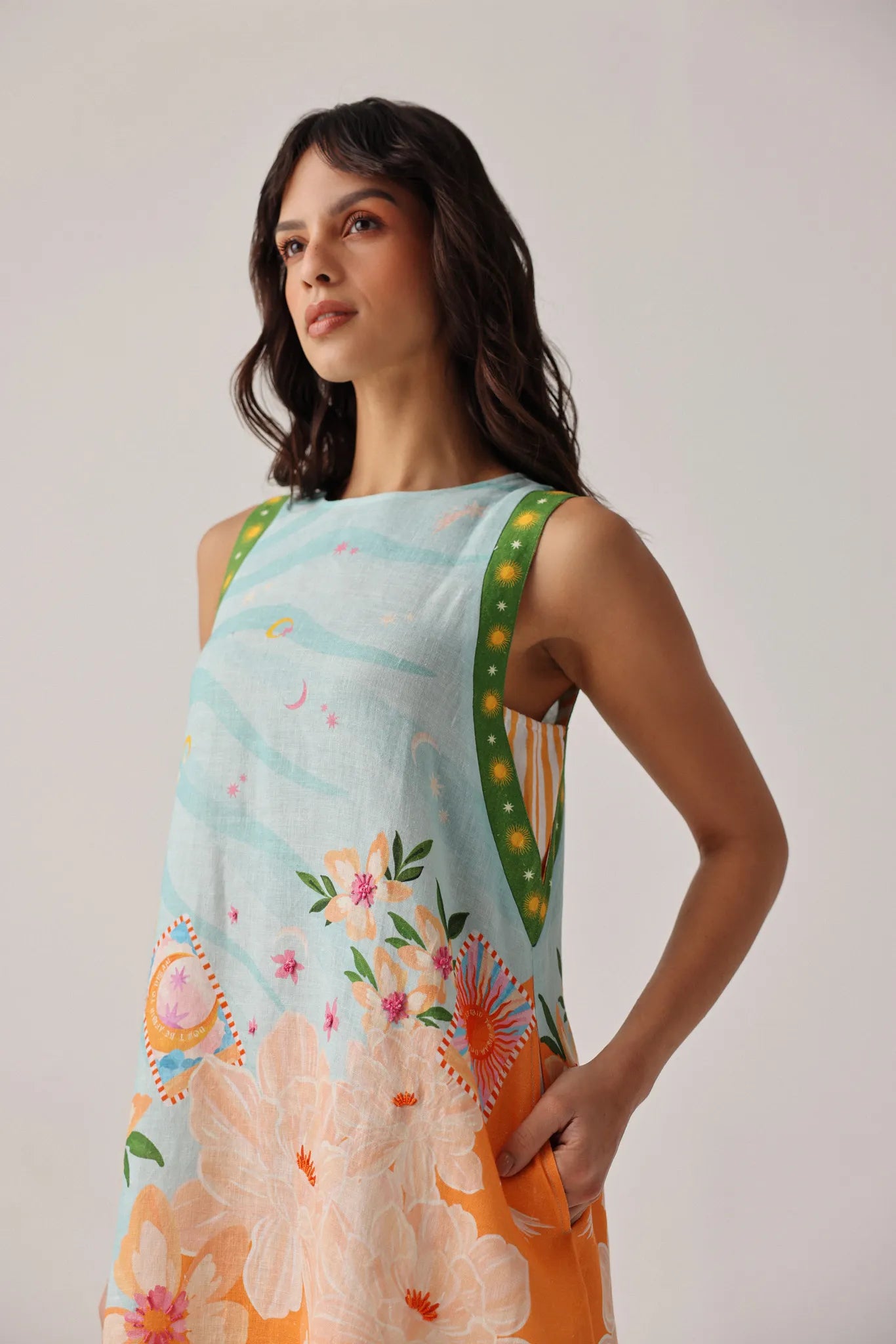 Azure Harper A-line Mini Dress | Sleeveless Linen Dress by NOIB Azure Harper A-line Mini Dress | Sleeveless Linen Dress by NOIB