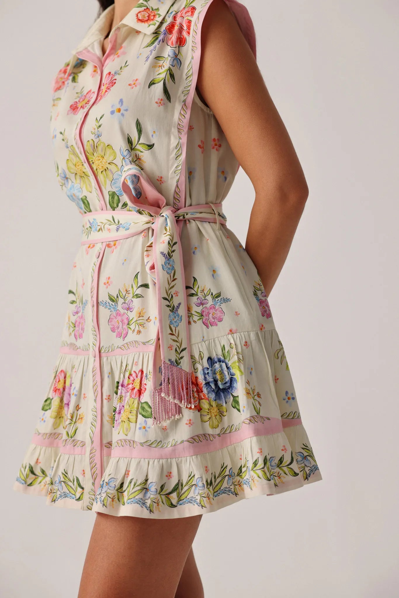wild bloom mini dress spell Bloom Print Vega Sleeveless Mini Shirtdress