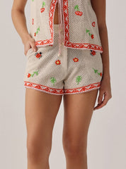 Ecru Print Ziva Shorts – Crochet Resort Wear | NOIB