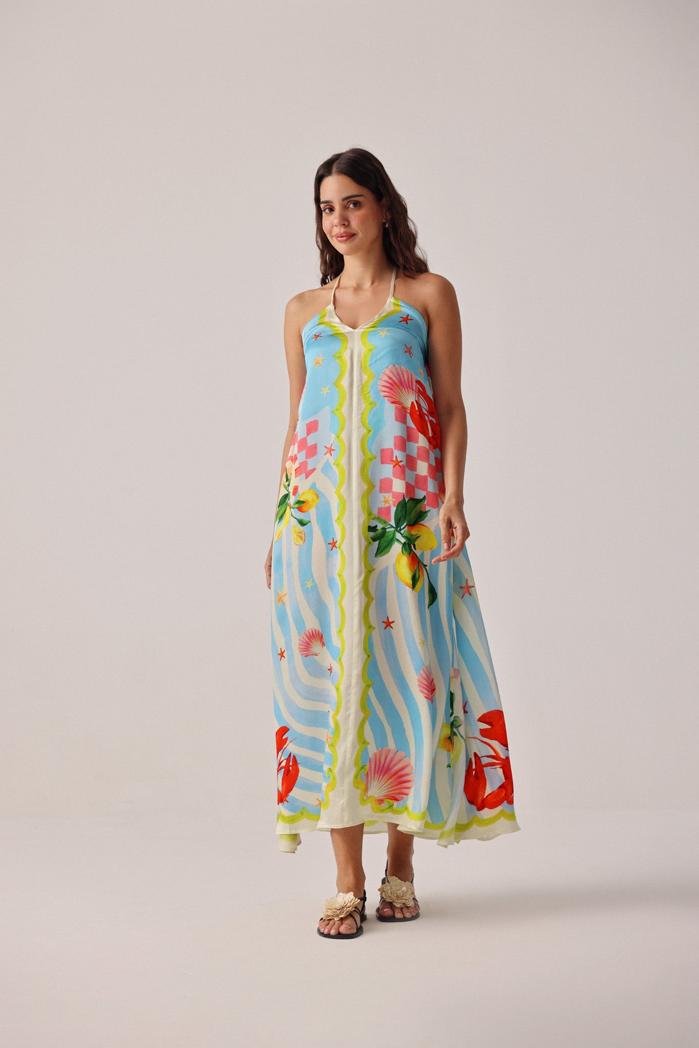 Summer Zest Print Riva Coverup - Halter Maxi Dress | NOIB