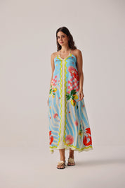 Summer Zest Print Riva Coverup - Halter Maxi Dress | NOIB