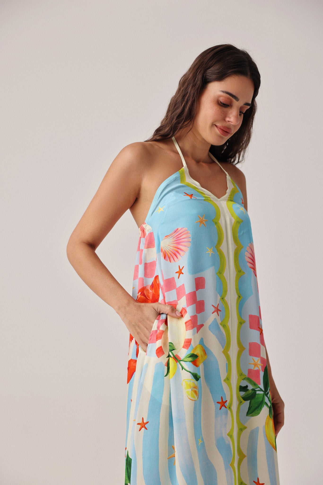 Summer Zest Print Riva Coverup - Halter Maxi Dress | NOIB