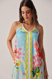 Summer Zest Print Riva Coverup - Halter Maxi Dress | NOIB