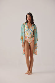  Azure Print Sia Coverup | Kimono Beach Coverup | NOIB