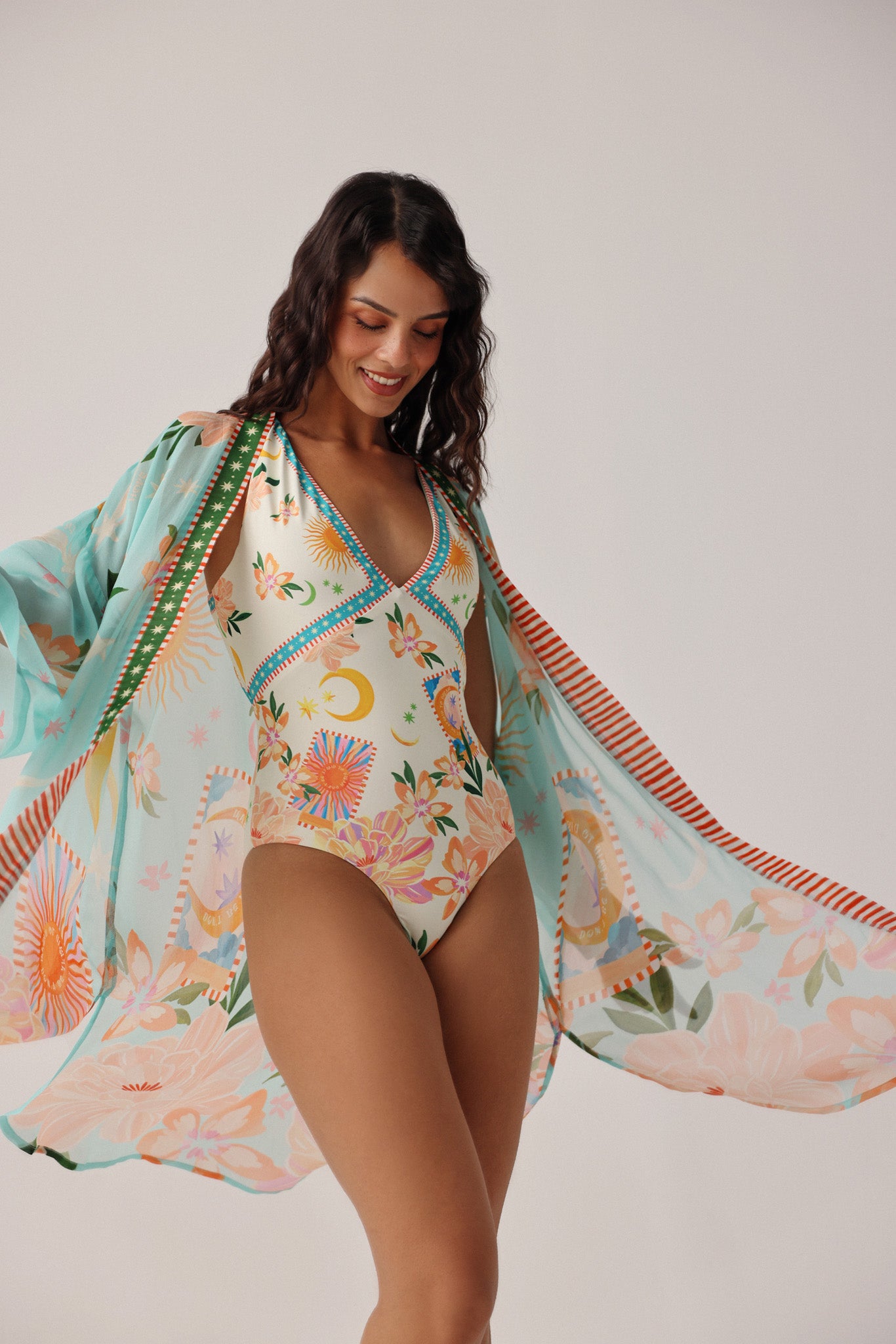  Azure Print Sia Coverup | Kimono Beach Coverup | NOIB