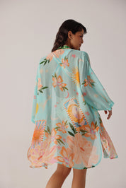  Azure Print Sia Coverup | Kimono Beach Coverup | NOIB