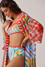 Summer Zest Print Sia Coverup | Resort Kimono Coverup | NOIB