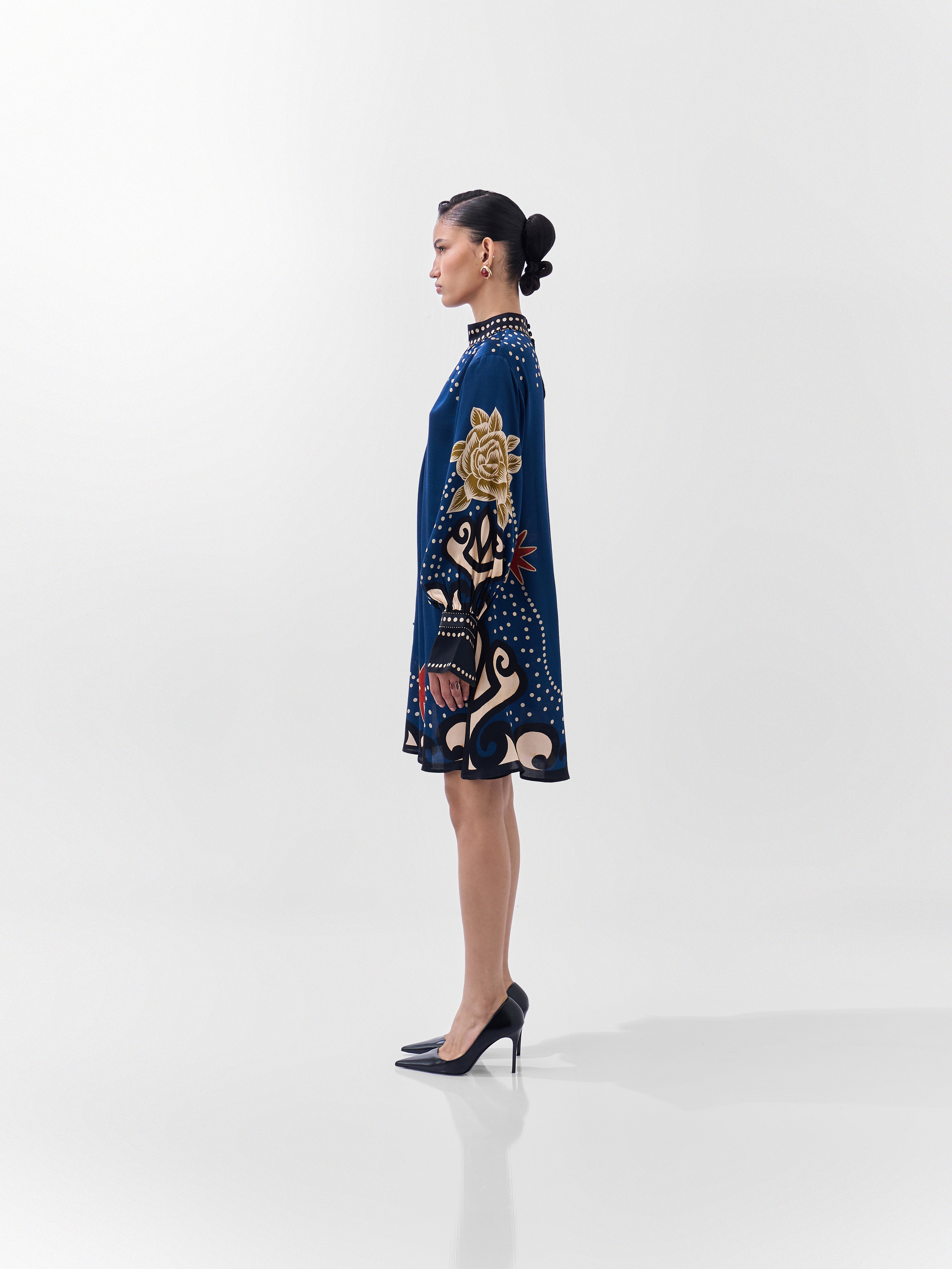 Old Rose Print Amber Mini Dress - NOIB