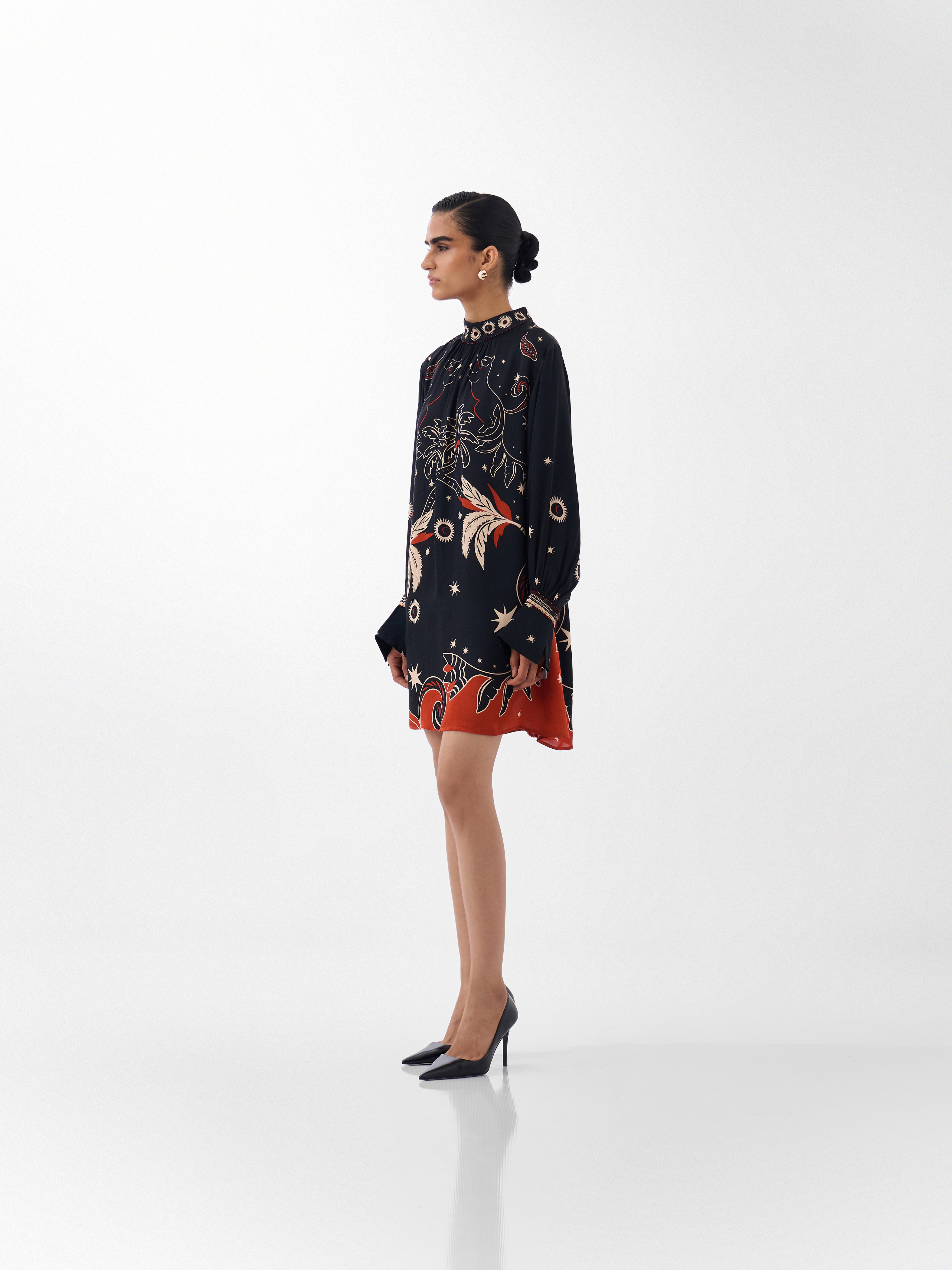 Amber Mini Dress – Nocturnal Jungle Print, Beaded Detail | NOIB