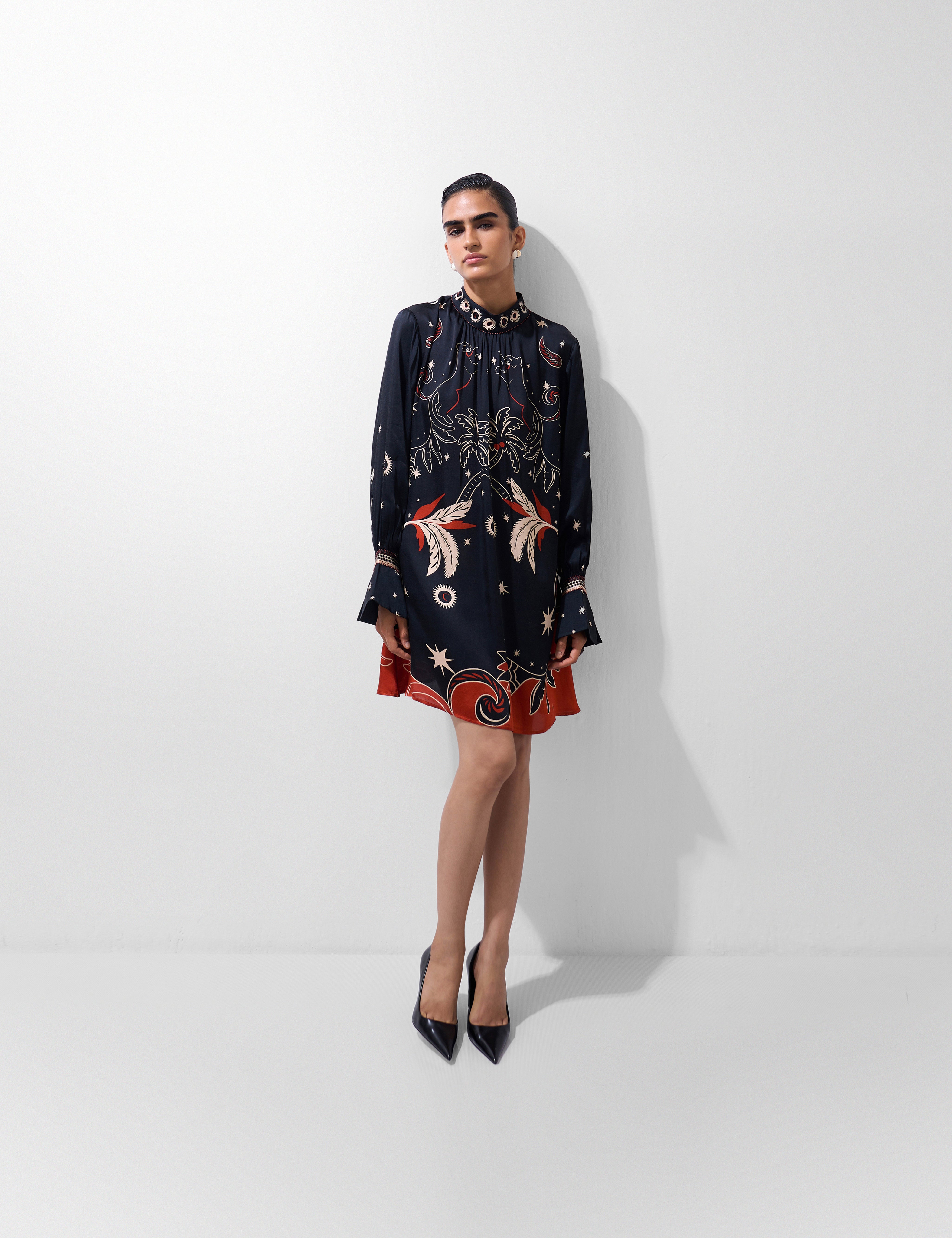 Amber Mini Dress – Nocturnal Jungle Print, Beaded Detail | NOIB