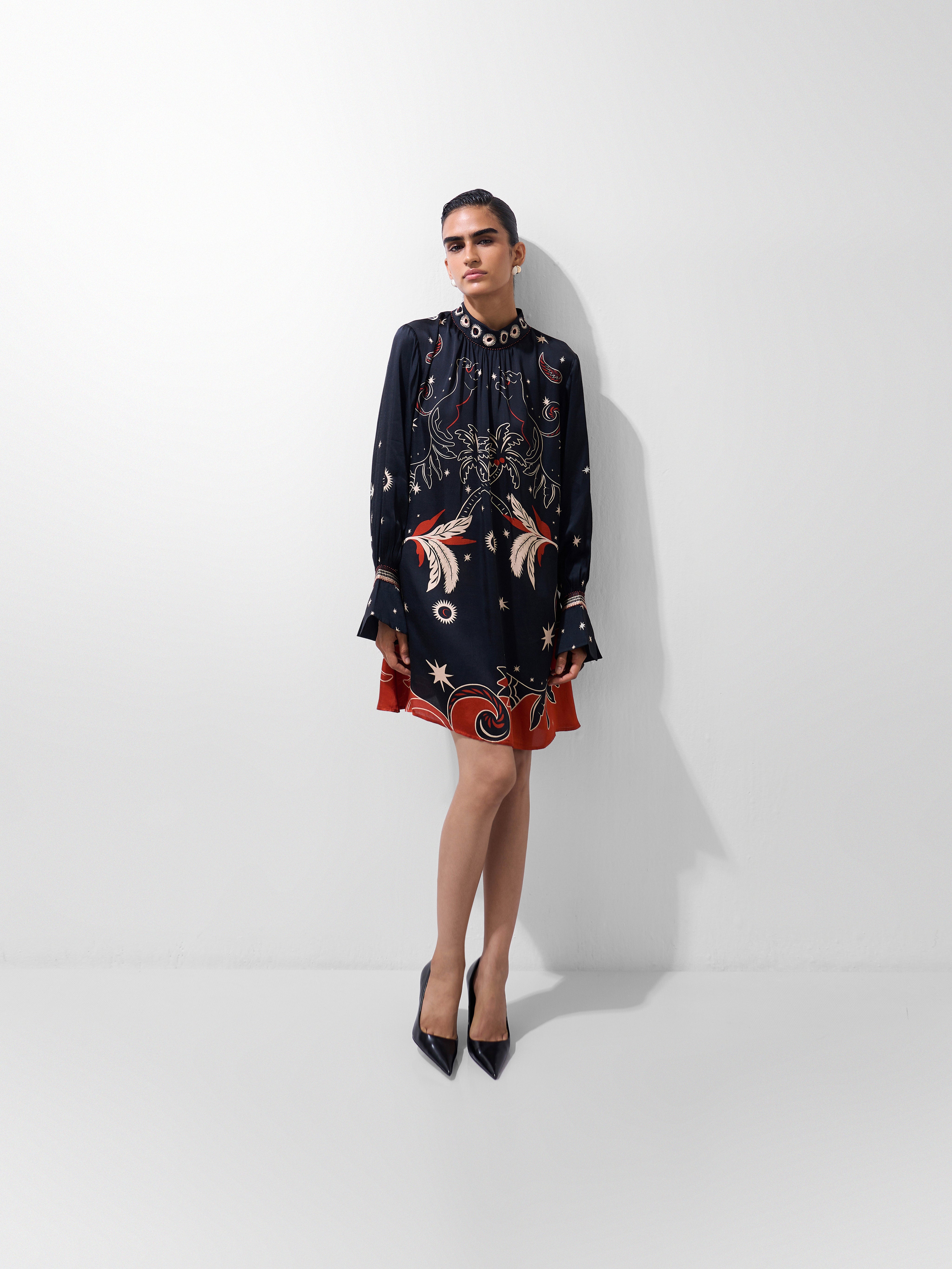 Amber Mini Dress – Nocturnal Jungle Print, Beaded Detail | NOIB