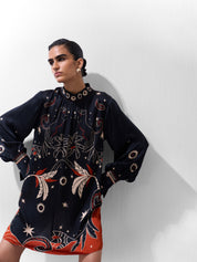 Amber Mini Dress – Nocturnal Jungle Print, Beaded Detail | NOIB