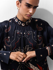 Amber Mini Dress – Nocturnal Jungle Print, Beaded Detail | NOIB