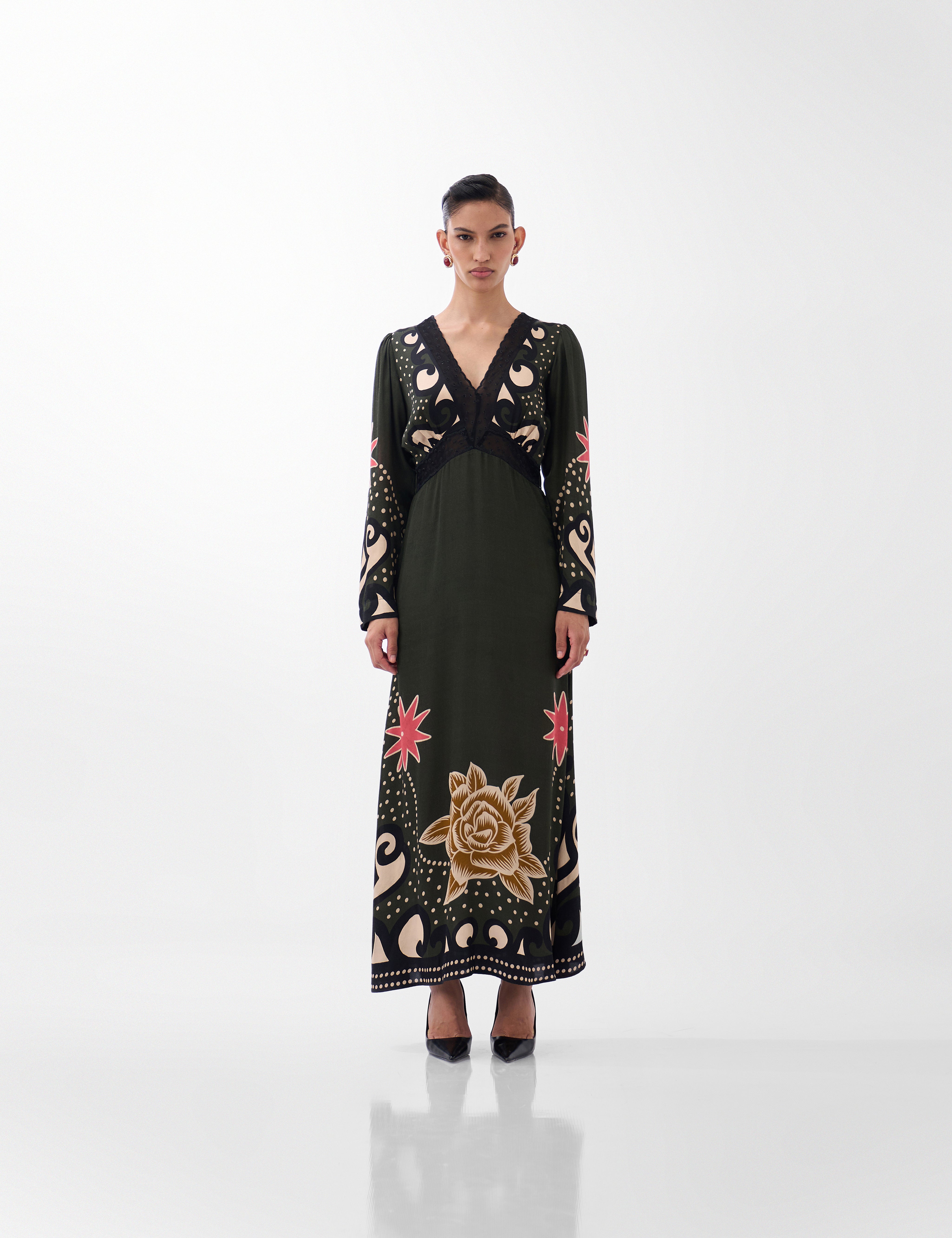 Old Rose Print Aura Maxi Dress 