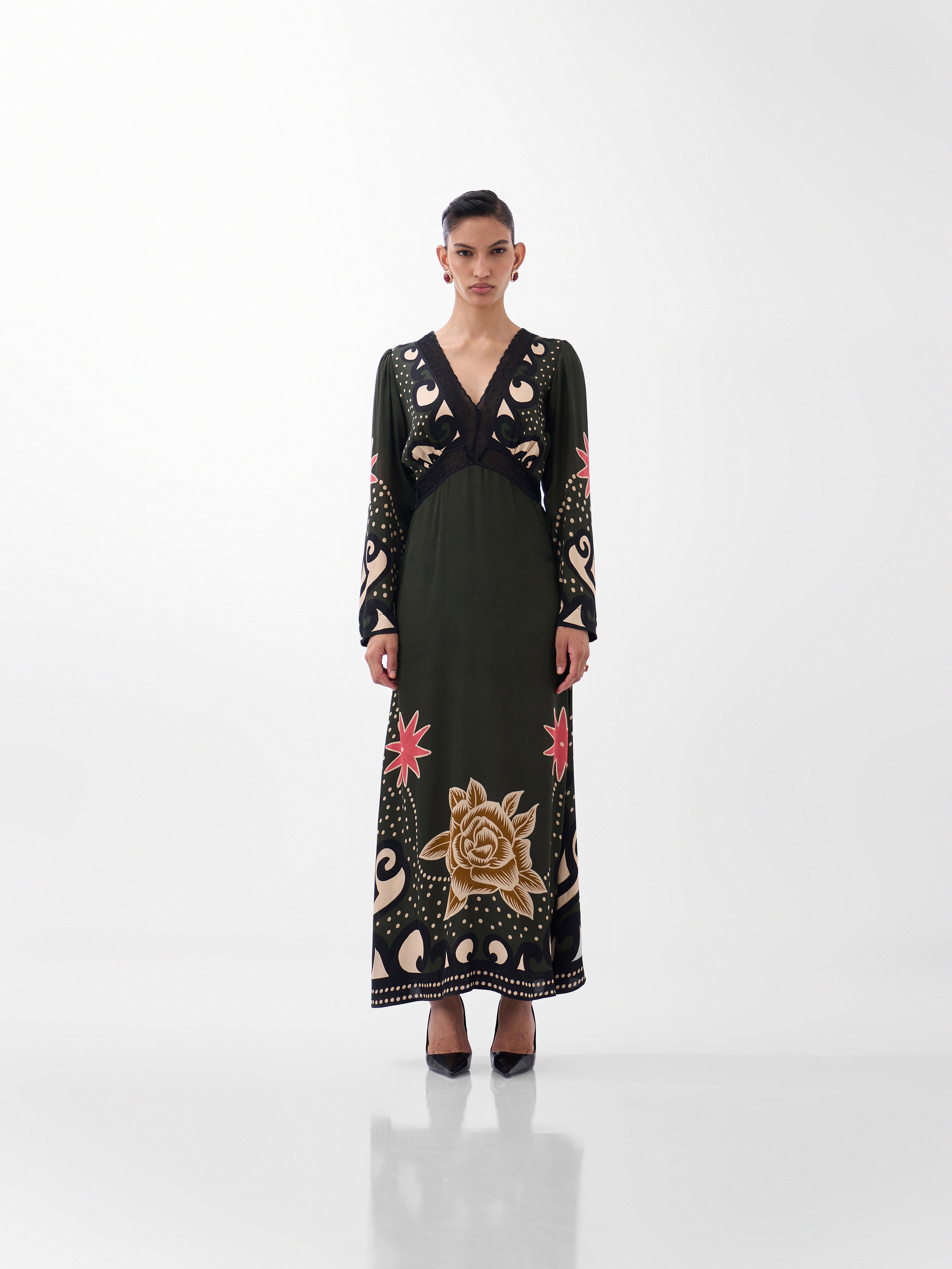 Old Rose Print Aura Maxi Dress 