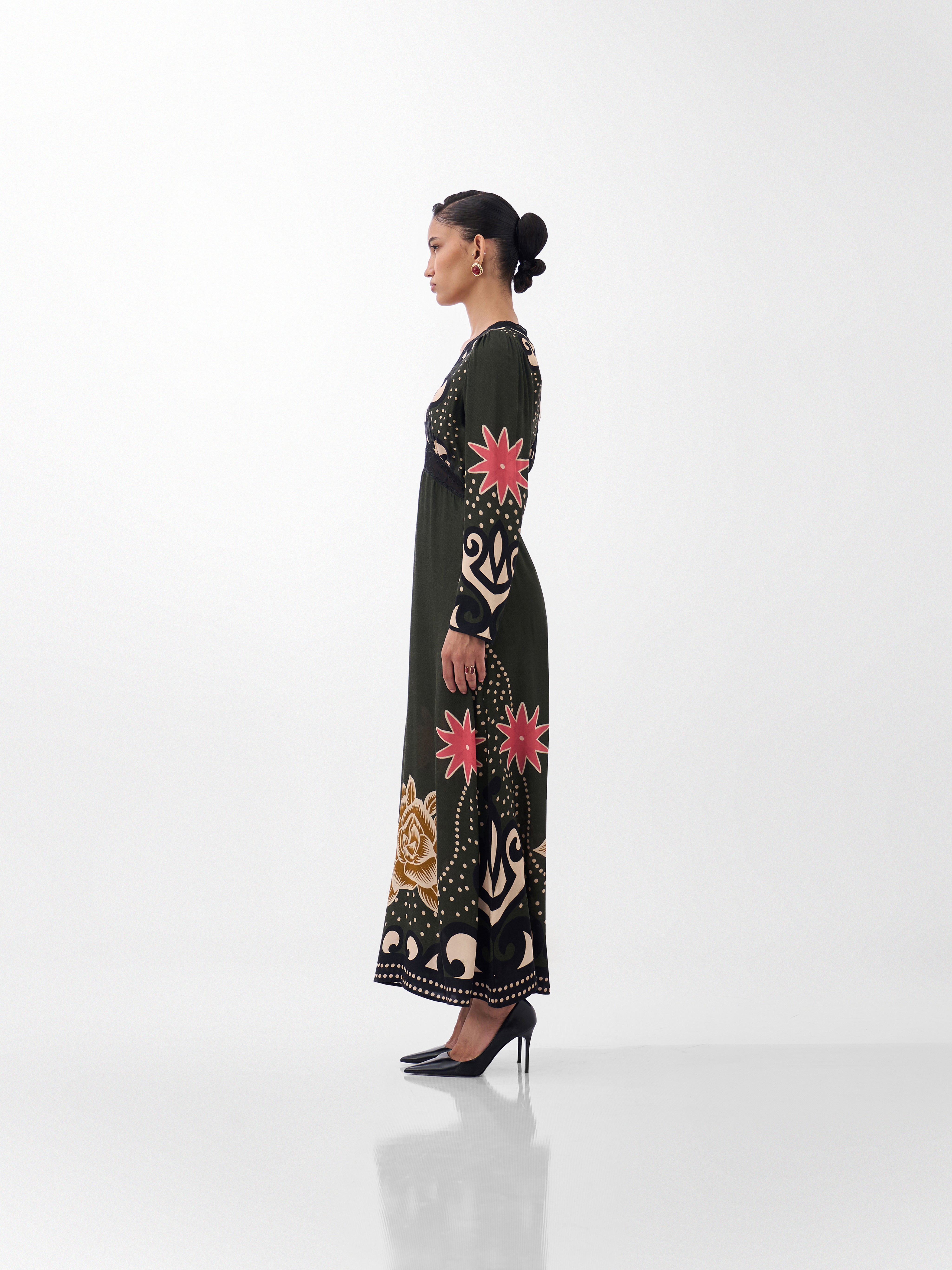 Old Rose Print Aura Maxi Dress 