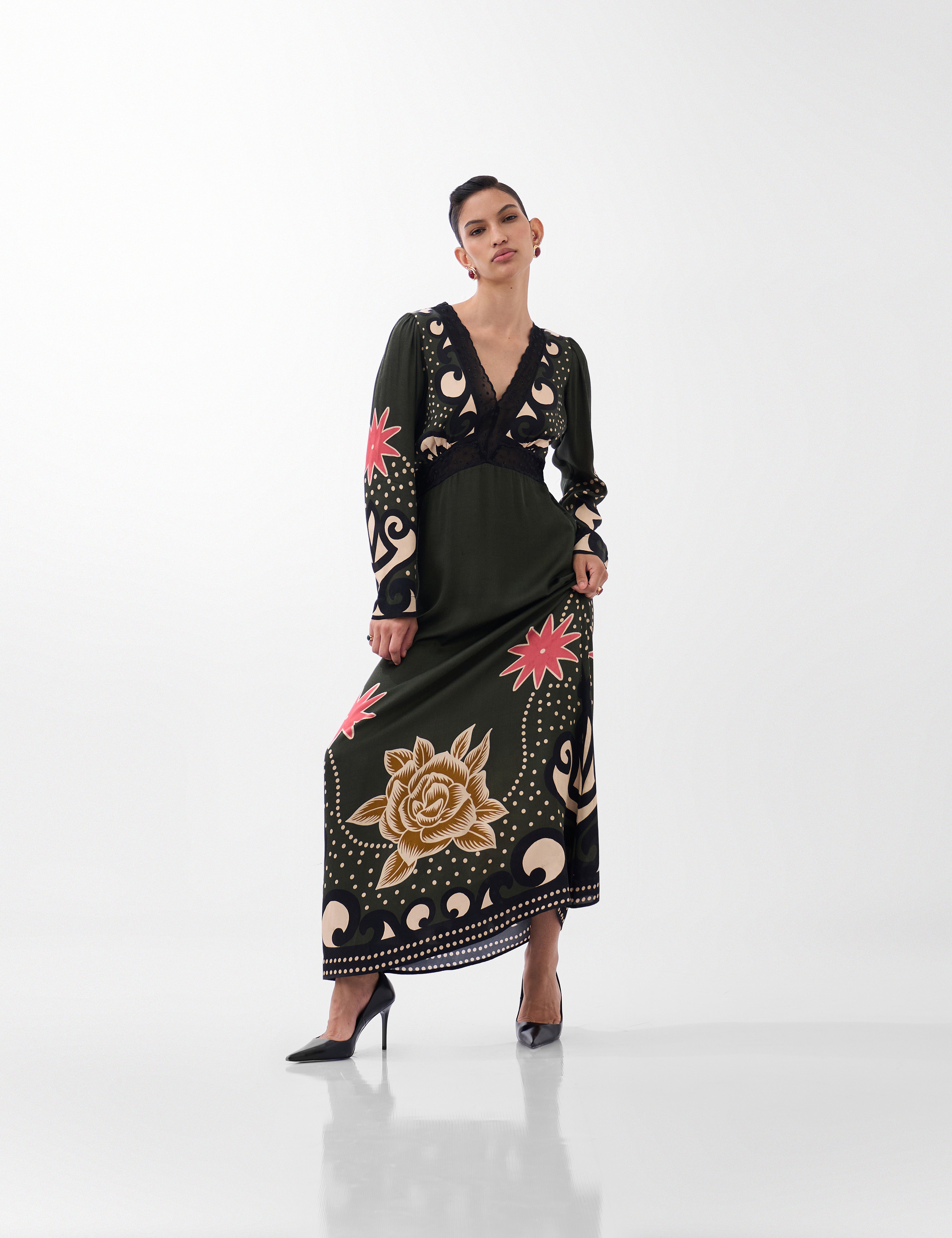 Old Rose Print Aura Maxi Dress