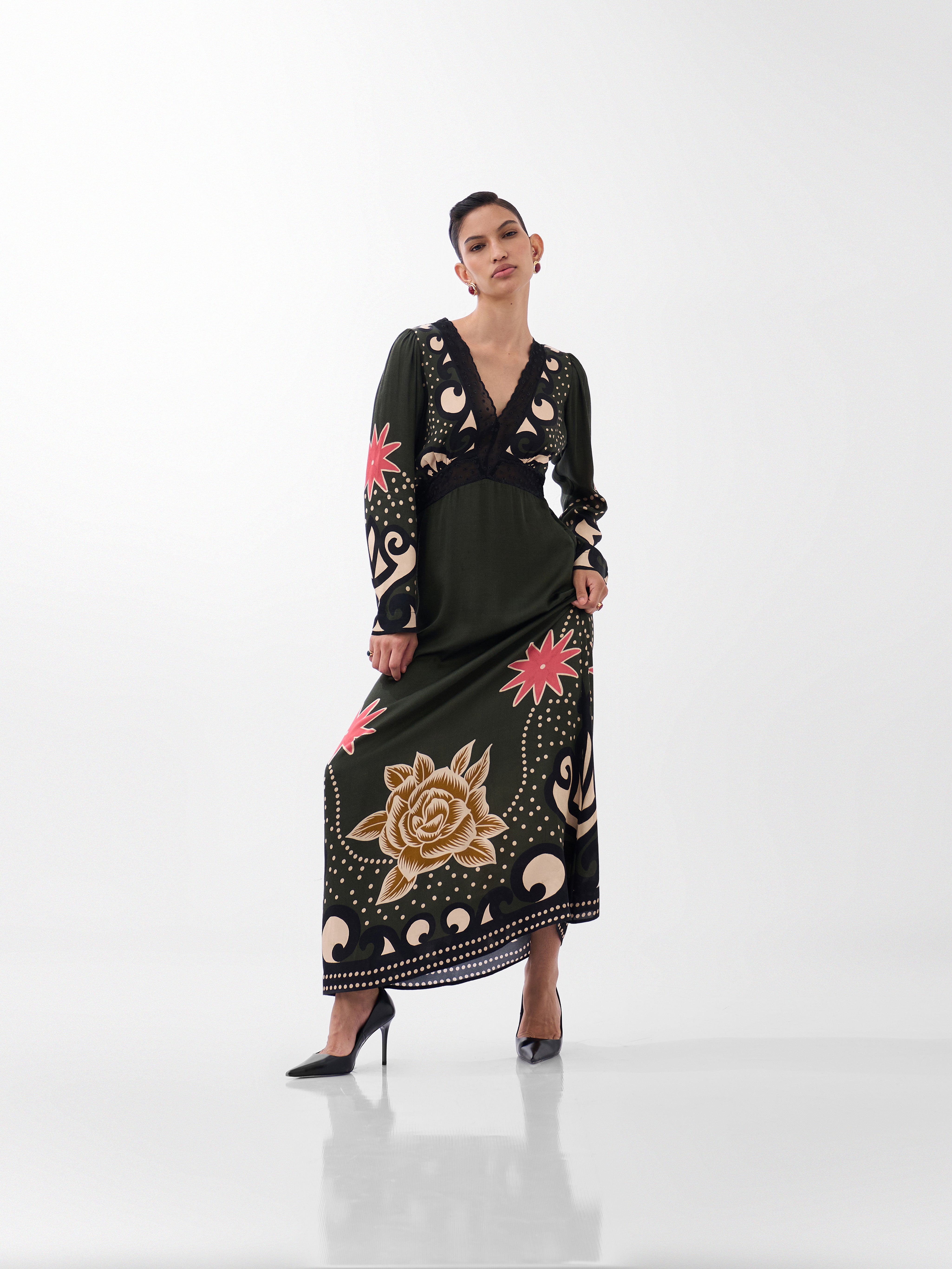 Old Rose Print Aura Maxi Dress
