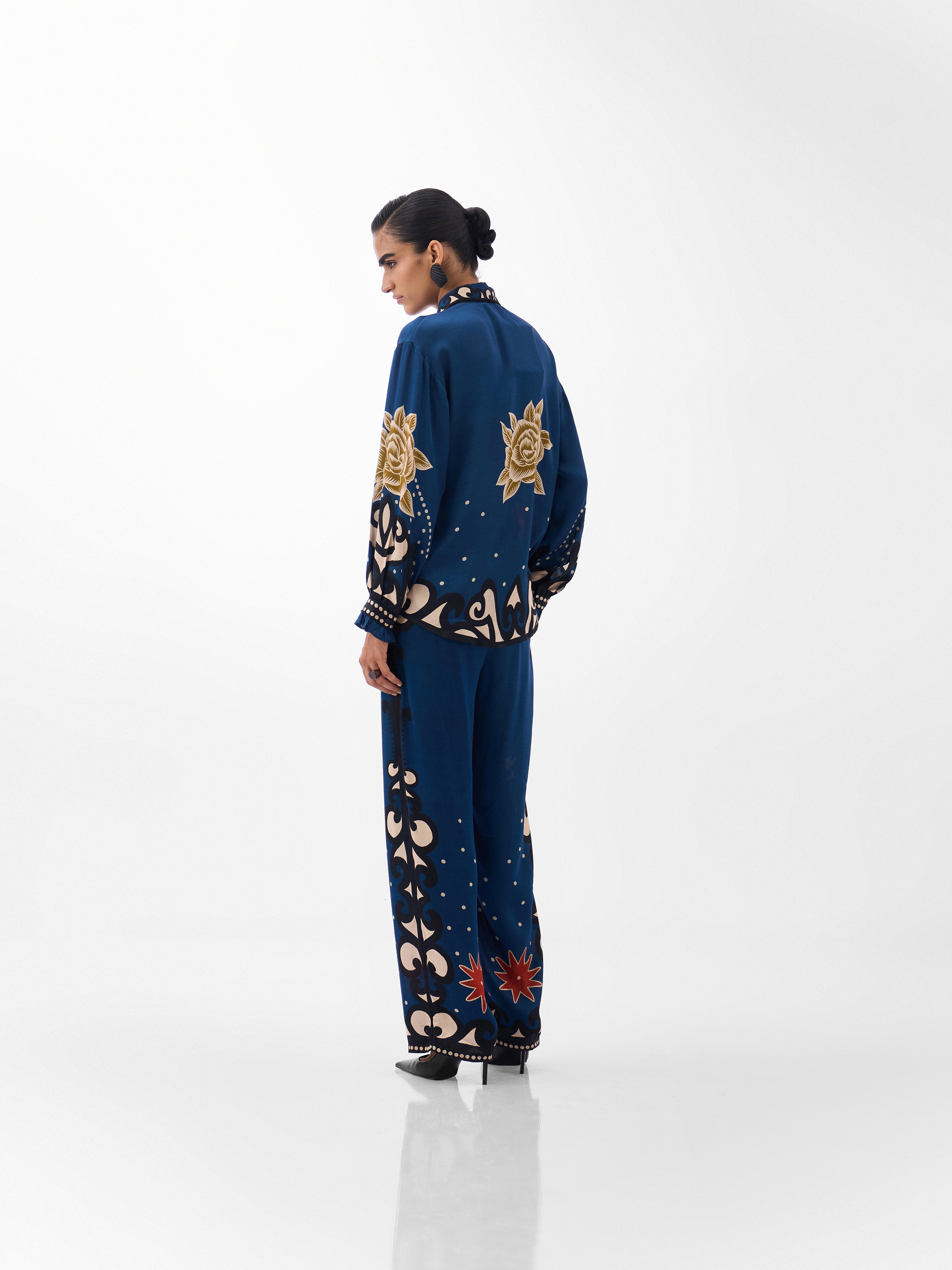 Old Rose Print Thais Pants & Iris Shirt - NOIB