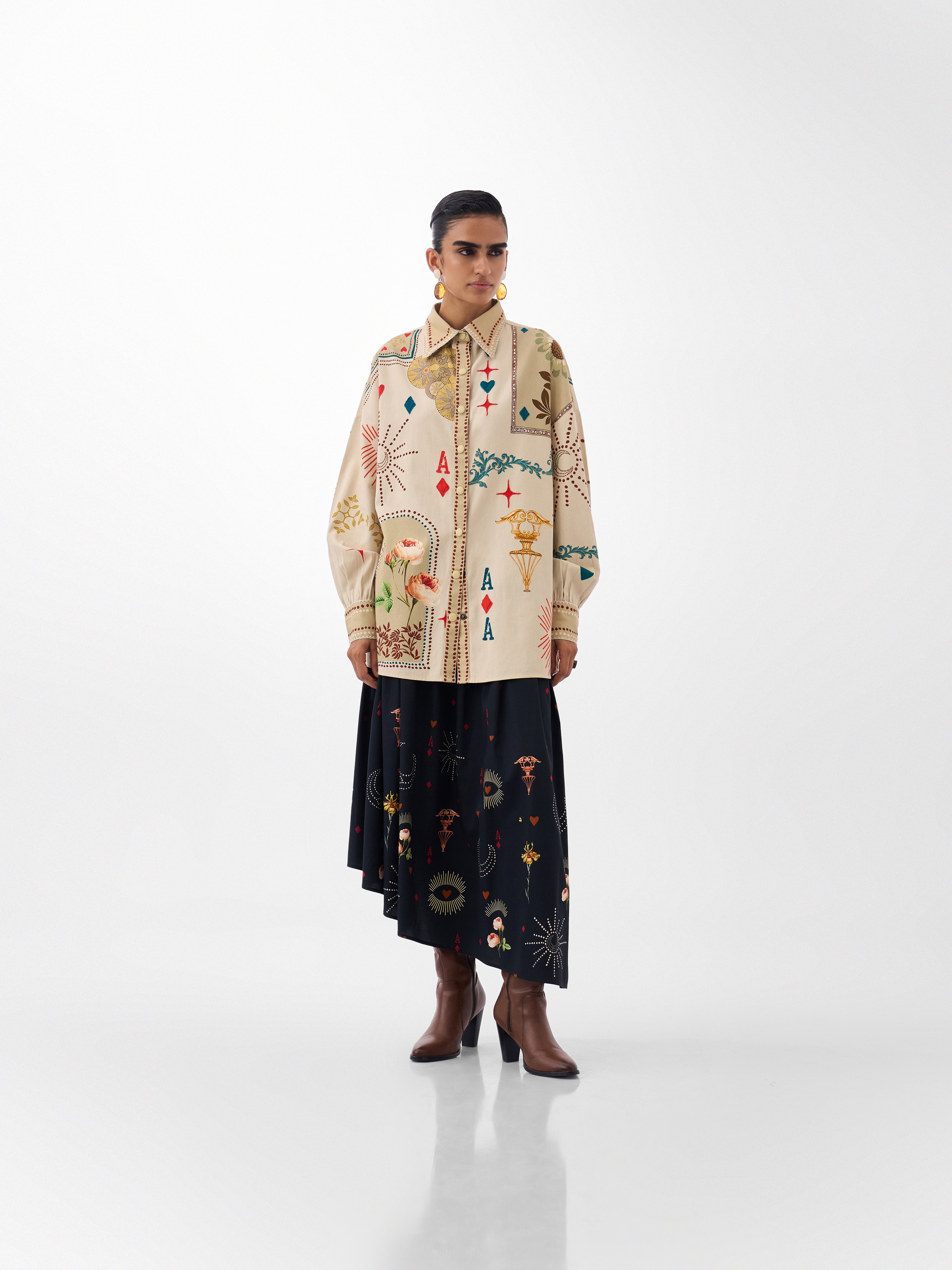 Postcards & Petals Print Xena Cotton Over-Shirt 