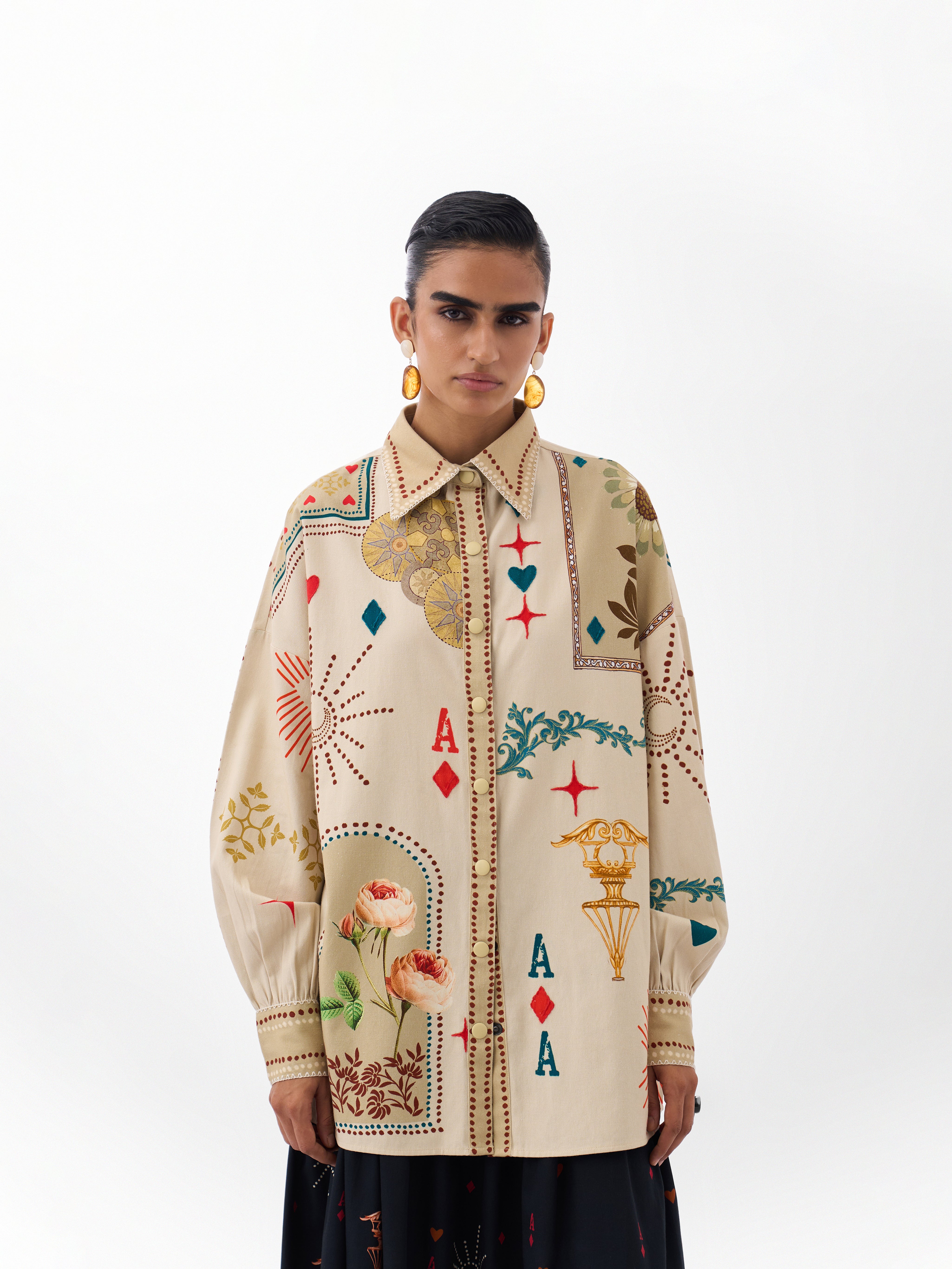 Postcards & Petals Print Xena Cotton Over-Shirt 