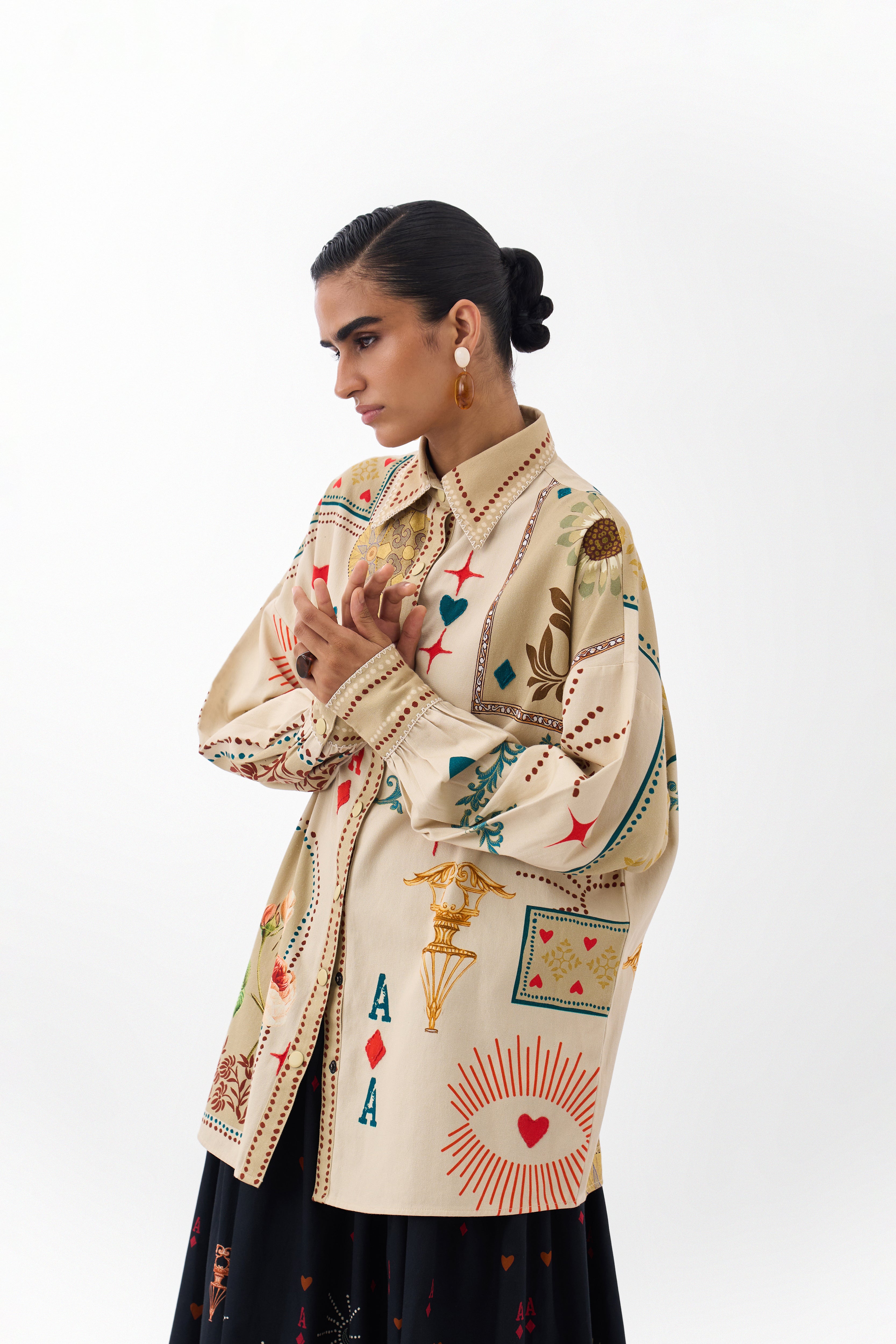 Postcards & Petals Print Xena Cotton Over-Shirt 