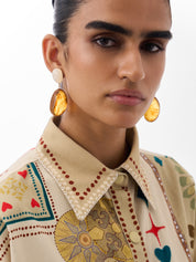Postcards & Petals Print Xena Cotton Over-Shirt 