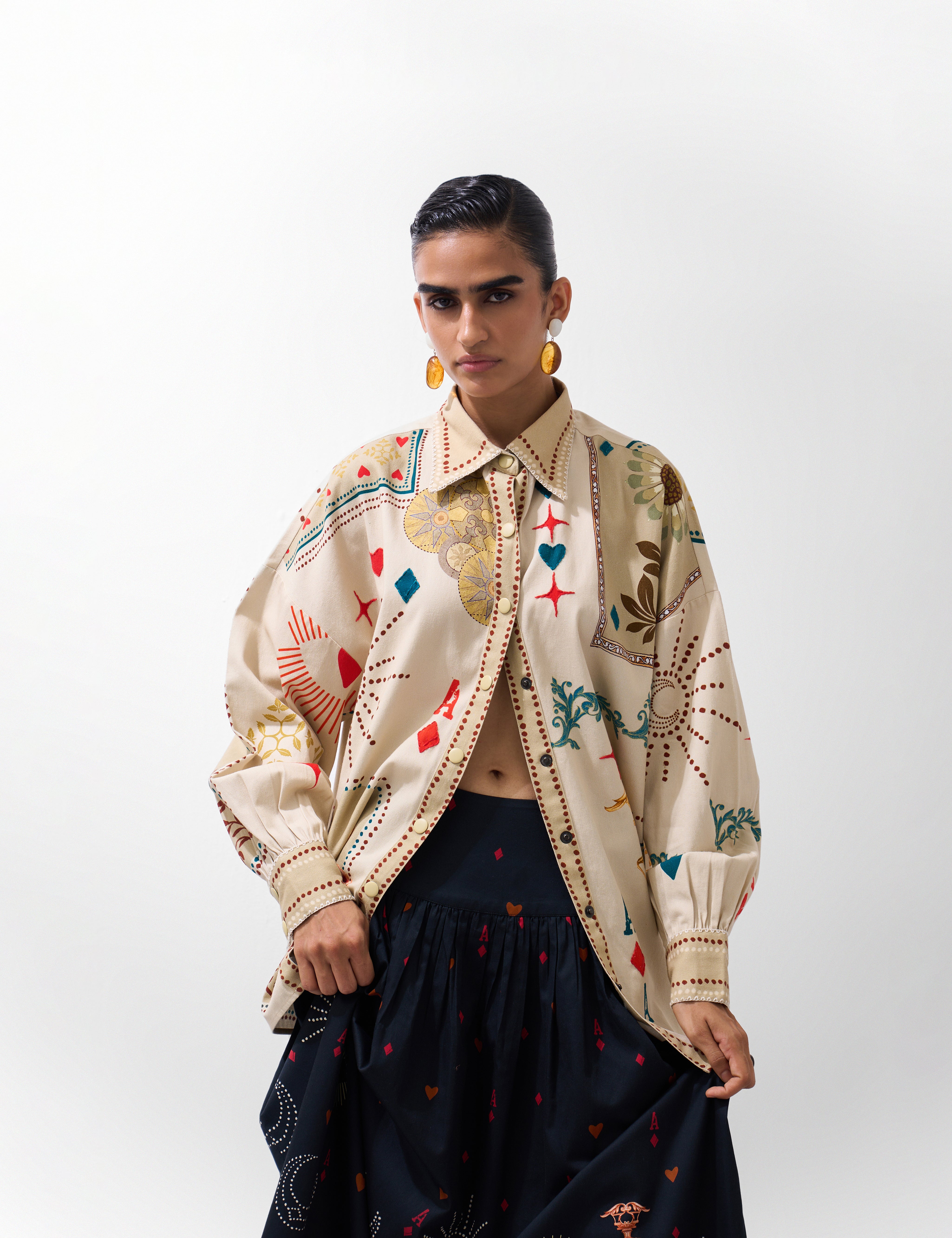 Postcards & Petals Print Xena Cotton Over-Shirt 