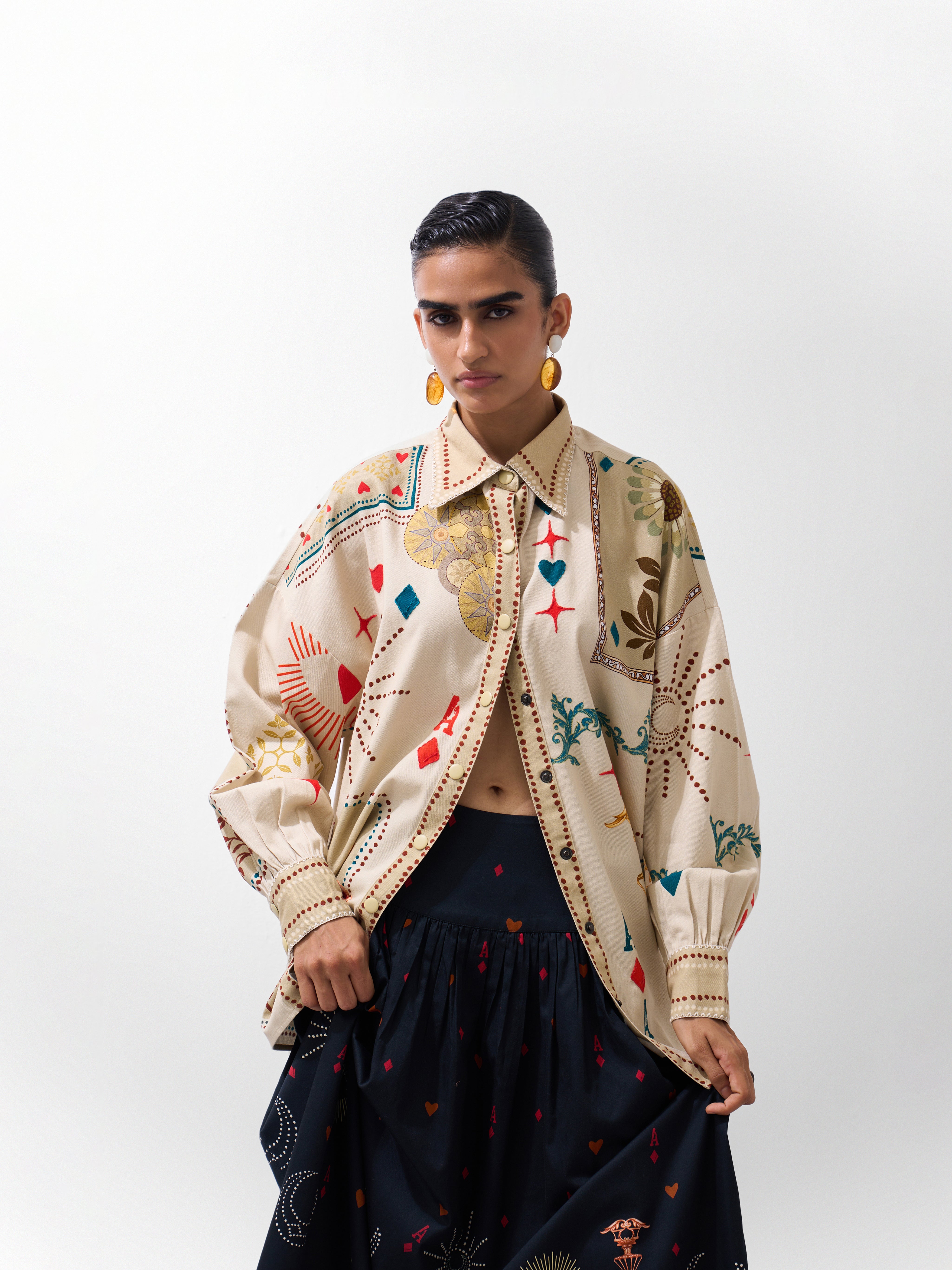 Postcards & Petals Print Xena Cotton Over-Shirt 
