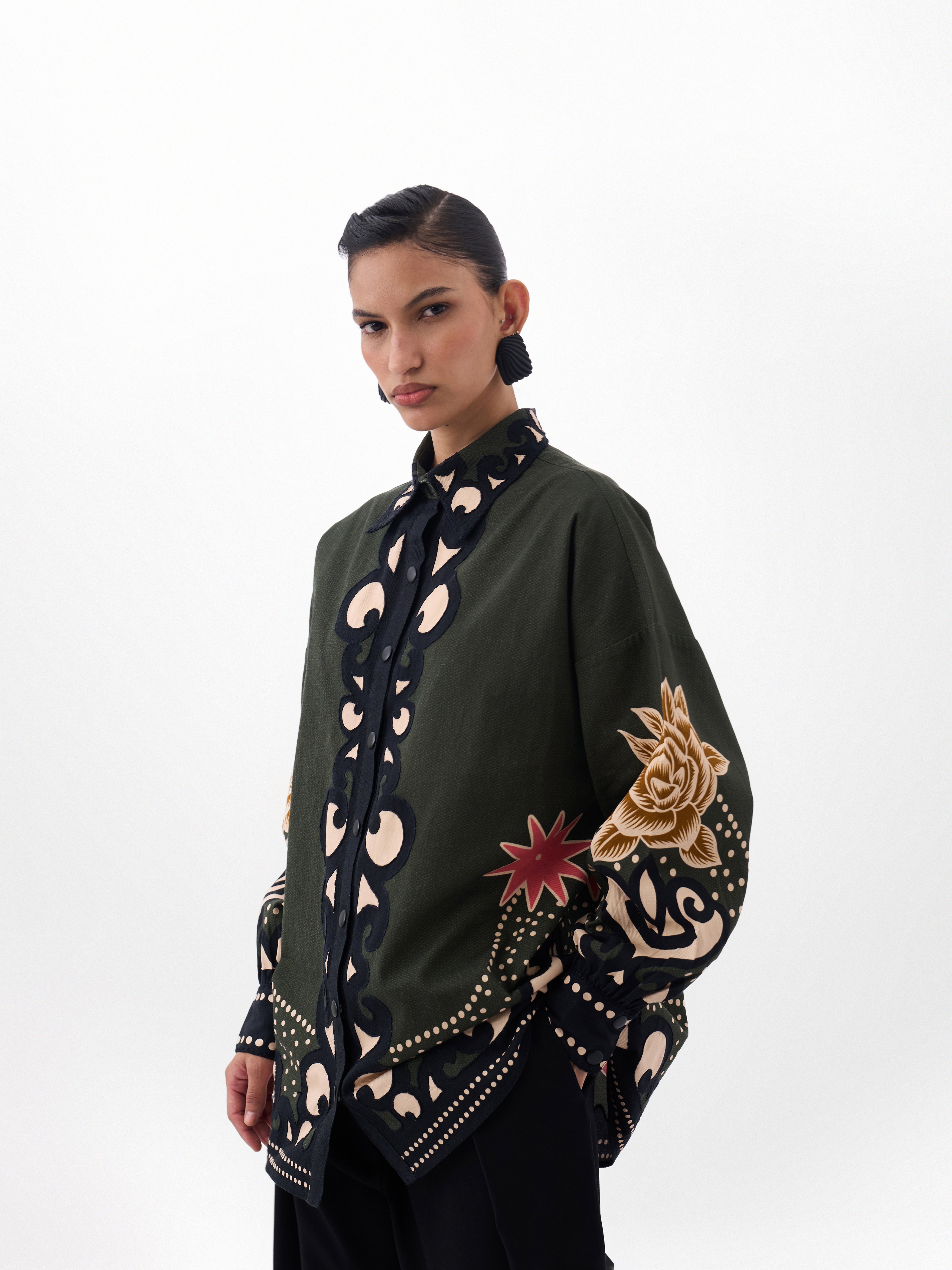 Old Rose Print Cotton Xena Over-Shirt 