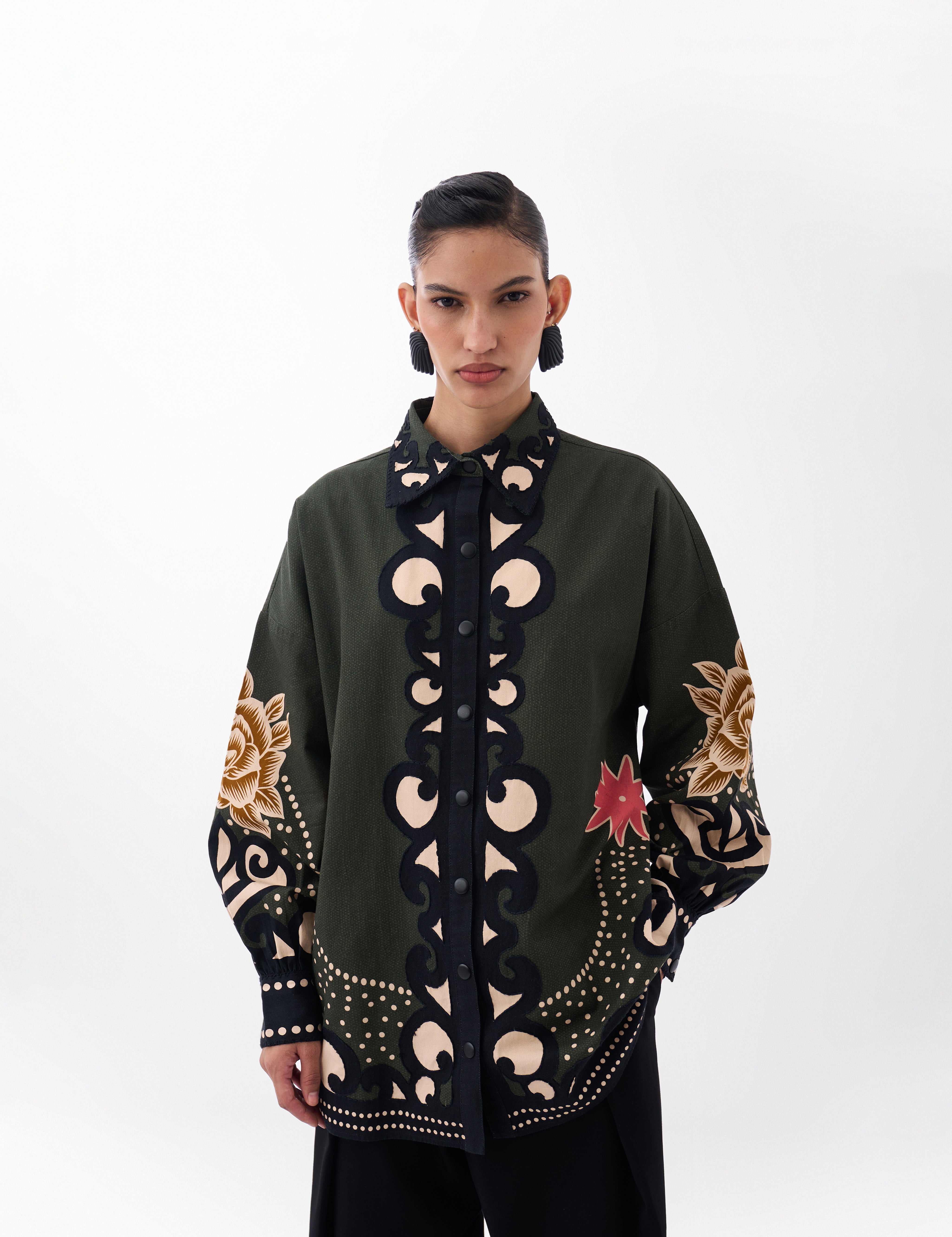 Old Rose Print Cotton Xena Over-Shirt 
