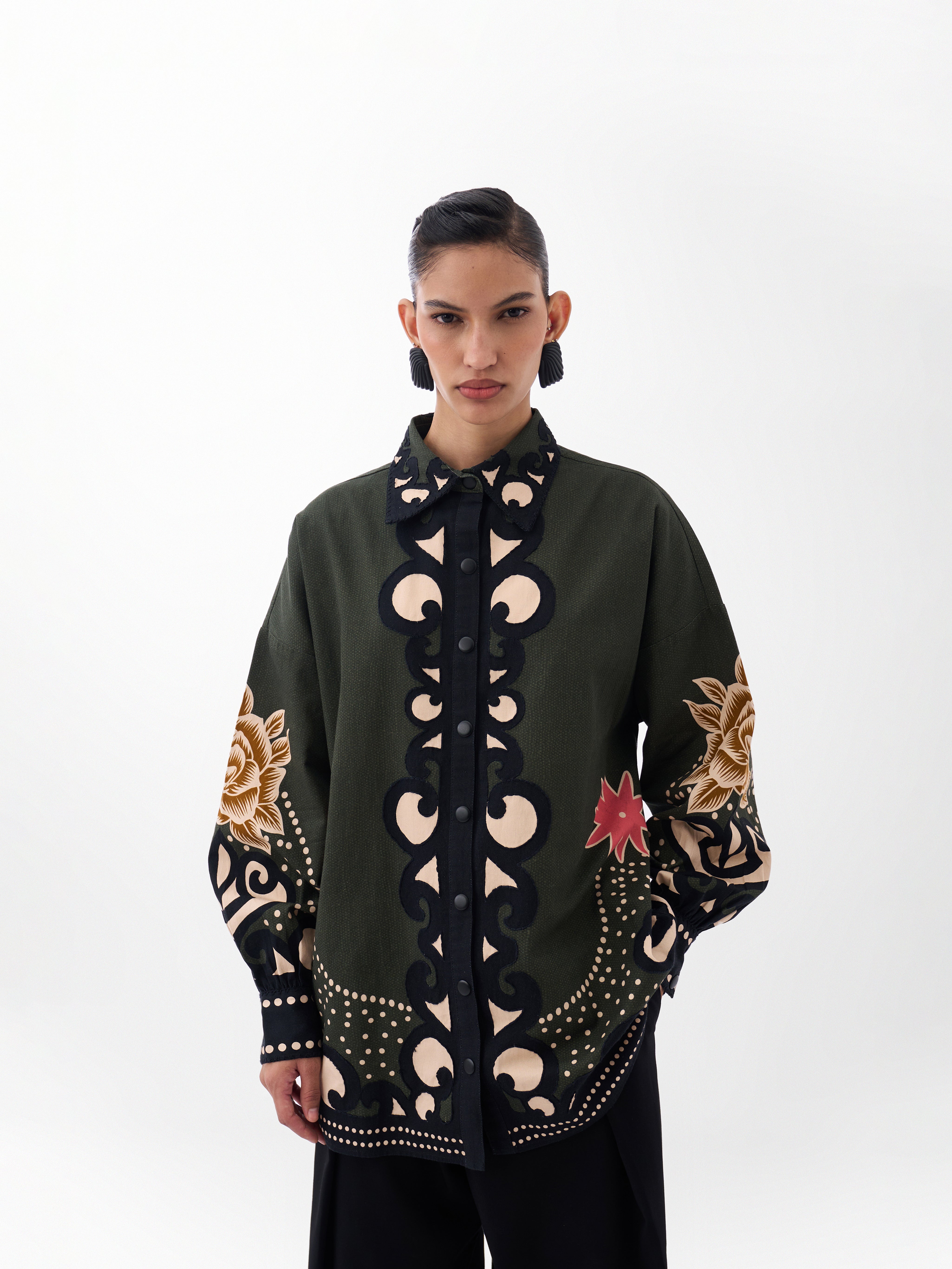 Old Rose Print Cotton Xena Over-Shirt 