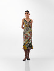 Mosaic Print Liza Midi Dress – Bias-Cut Slip Dress