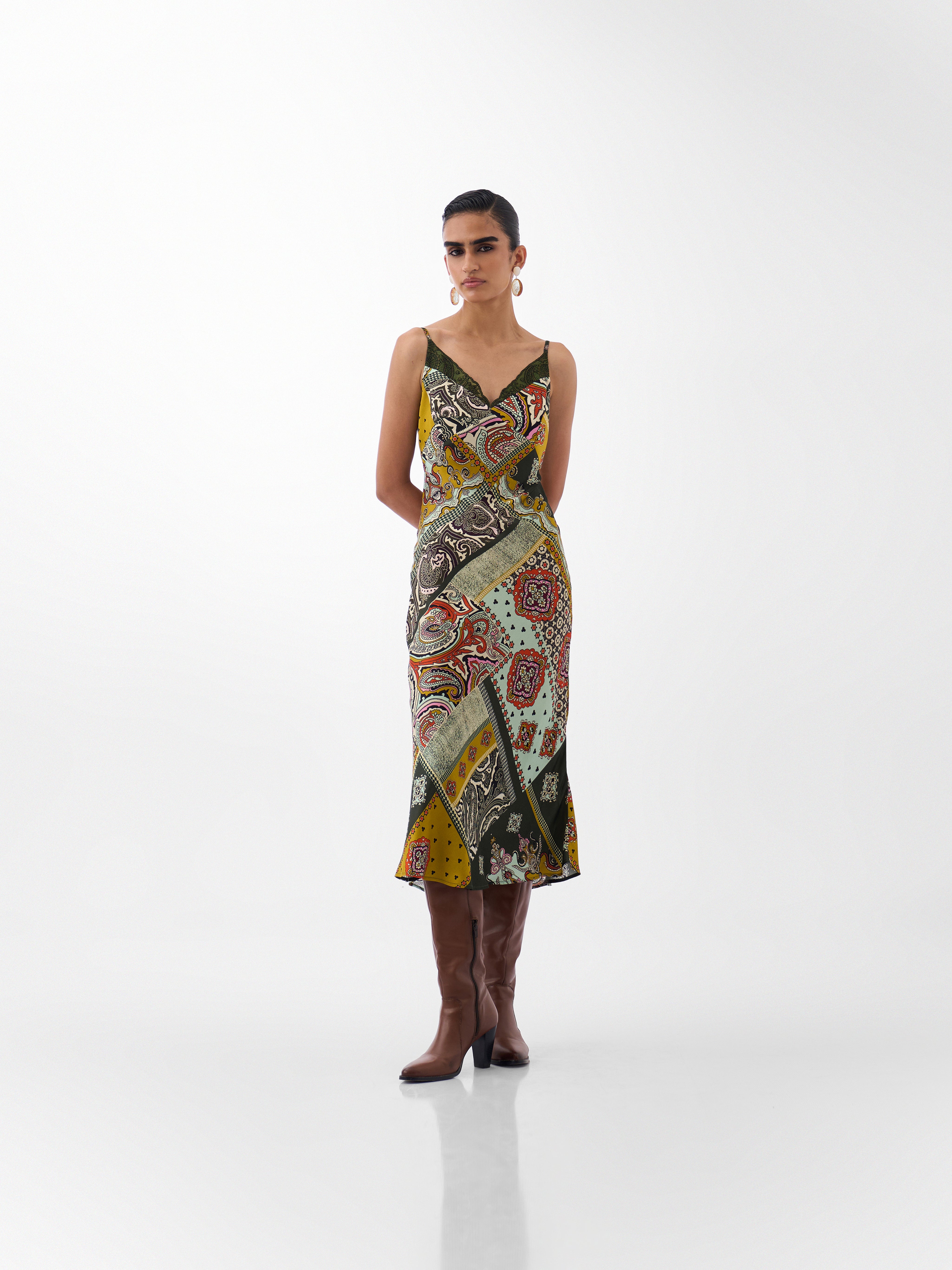 Mosaic Print Liza Midi Dress – Bias-Cut Slip Dress