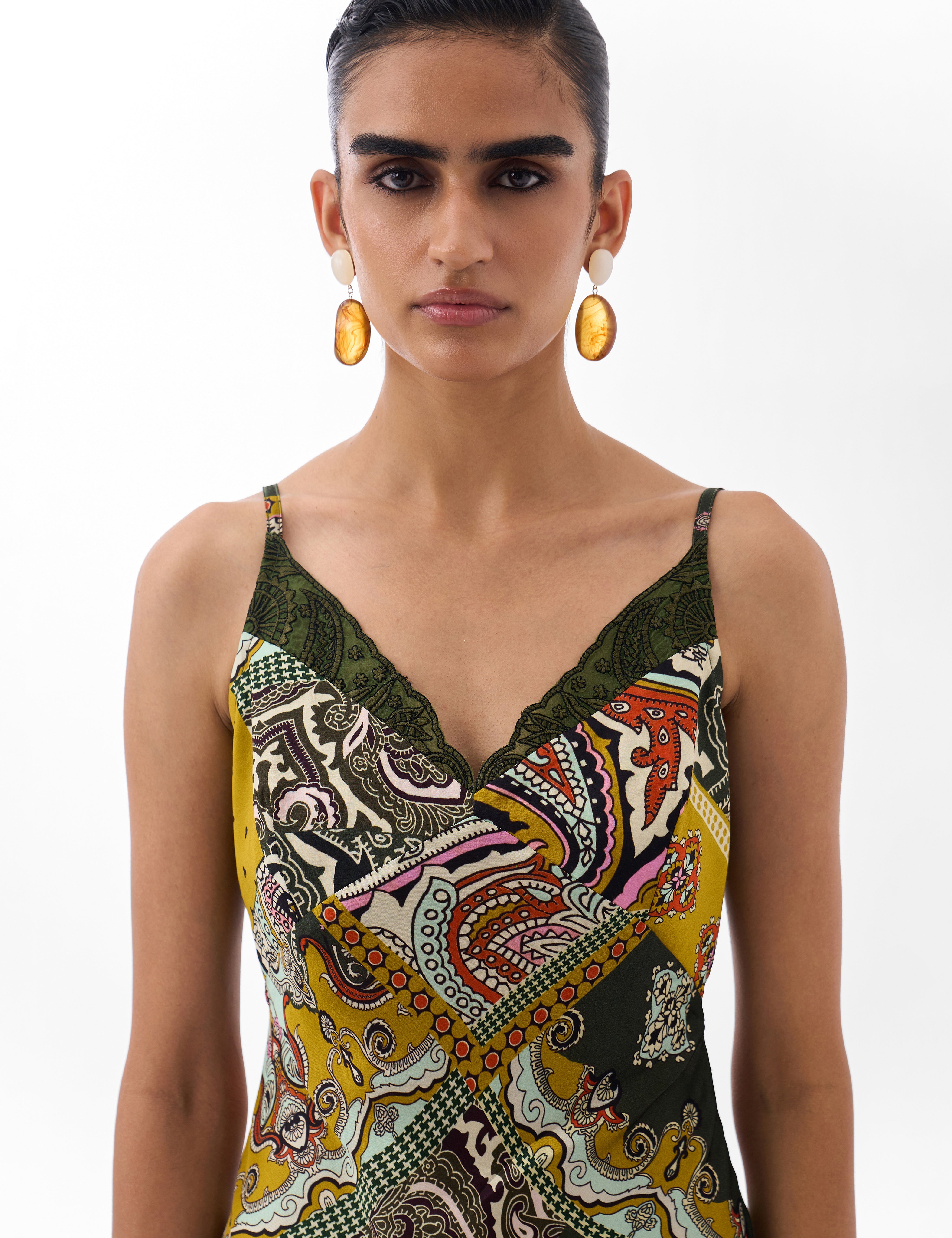 Mosaic Print Liza Midi Dress – Bias-Cut Slip Dress