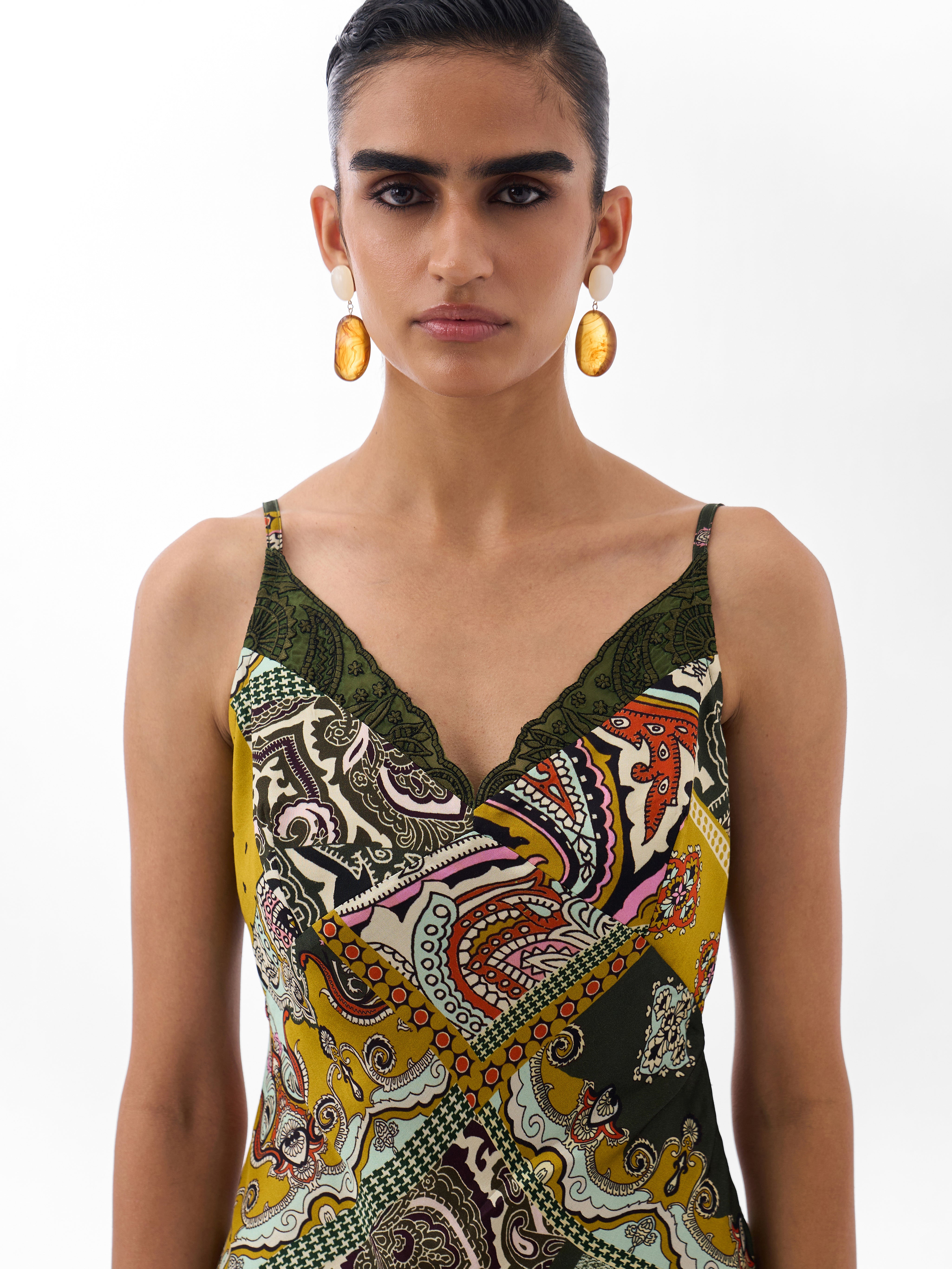 Mosaic Print Liza Midi Dress – Bias-Cut Slip Dress