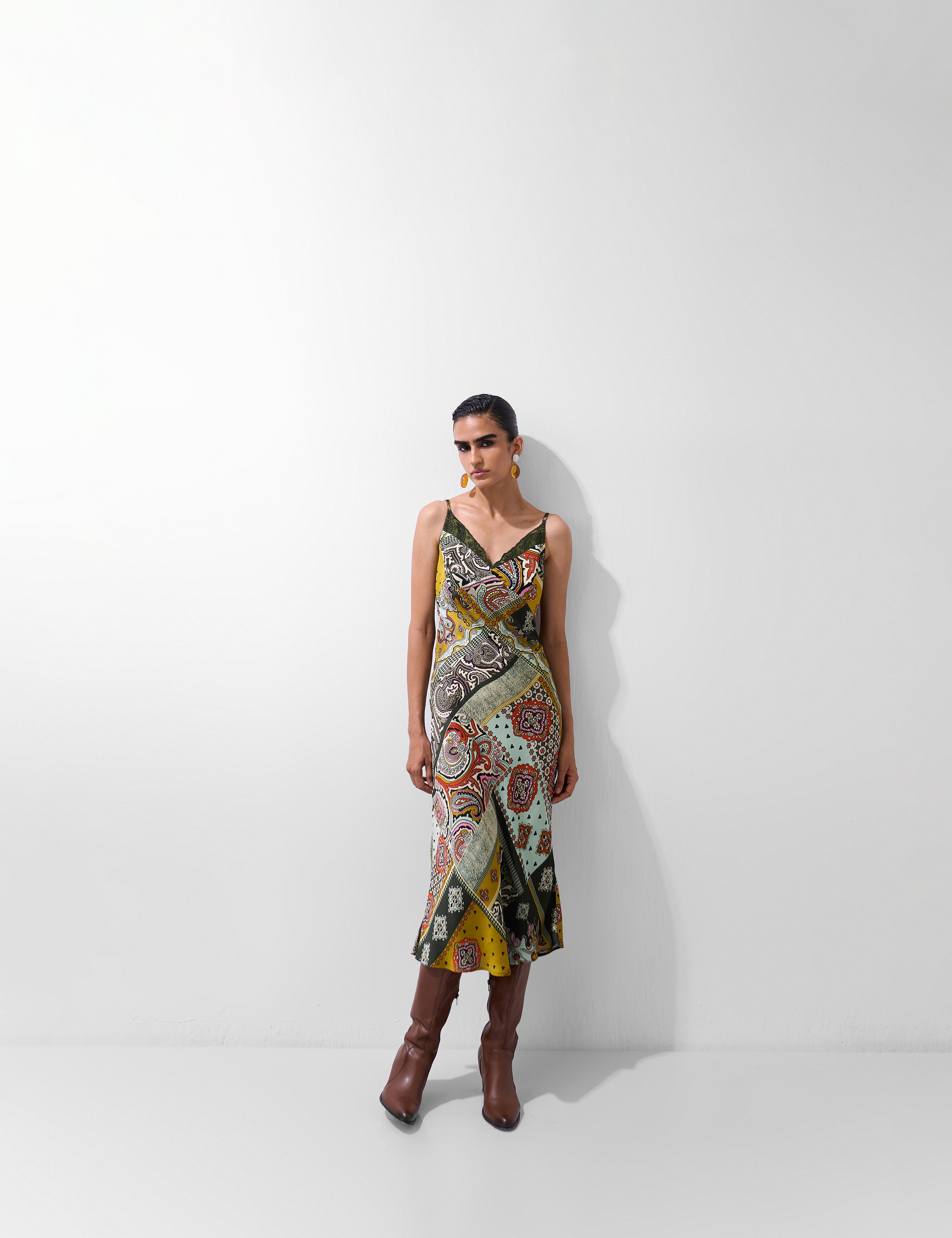 Mosaic Print Liza Midi Dress – Bias-Cut Slip Dress