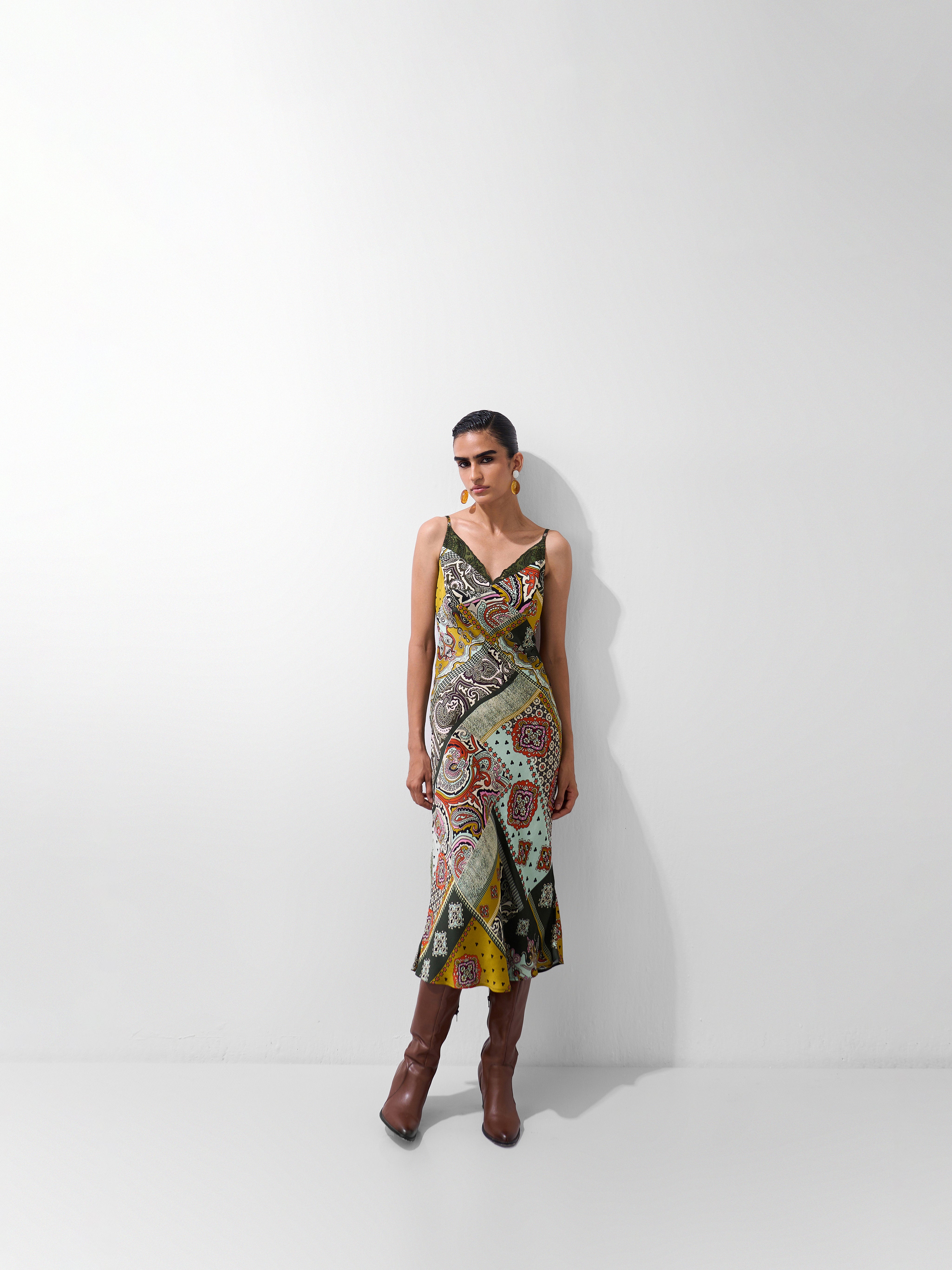 Mosaic Print Liza Midi Dress – Bias-Cut Slip Dress