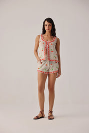 Ecru Print Ziva Shorts – Crochet Resort Wear | NOIB