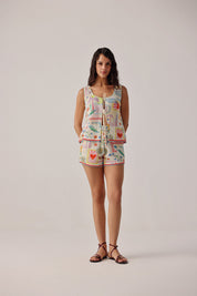 Seascape Print Ziva Shorts | High-Waist Crochet Shorts - NOIB