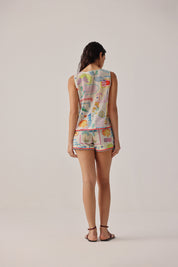 Seascape Print Ziva Shorts | High-Waist Crochet Shorts - NOIB
